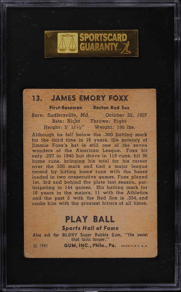 1941 Playball Jimmie Foxx #13 SGC 1.5 FR