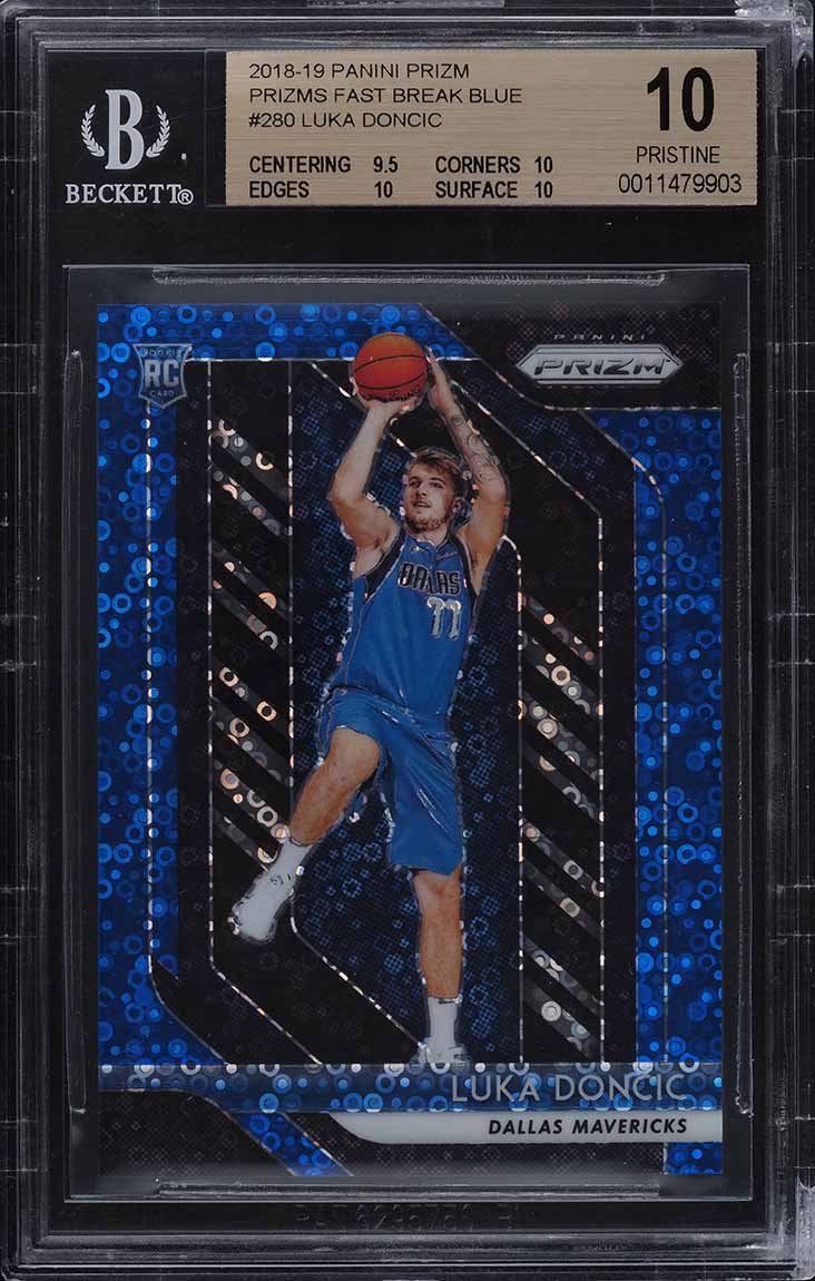 2018 Panini Prizm Fast Break Blue Prizms Luka Doncic ROOKIE RC /175 BGS 10