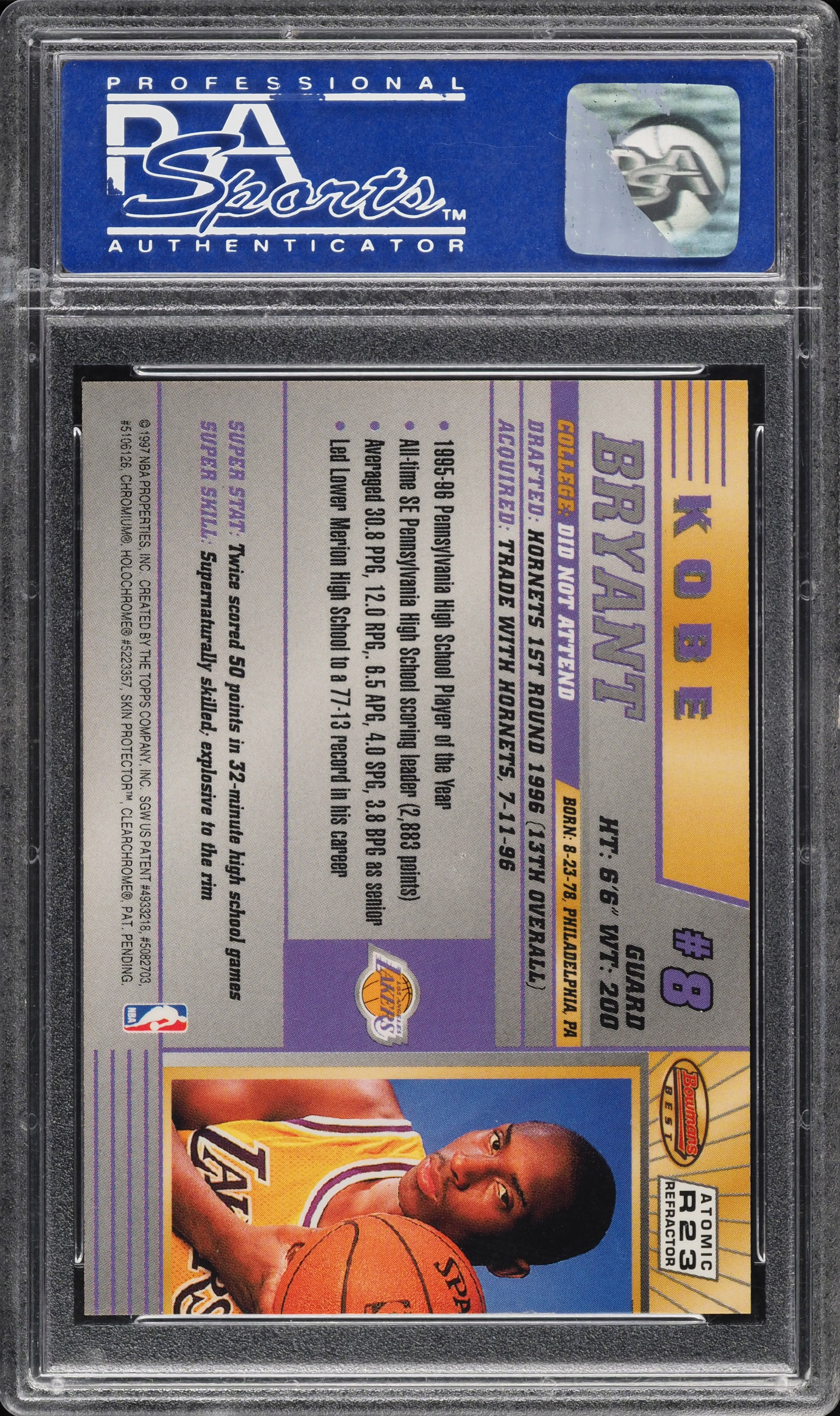 1996 Bowman's Best Atomic Refractor Kobe Bryant ROOKIE #R23 PSA 10