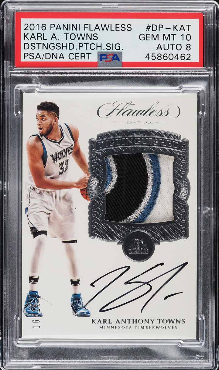 2016 Panini Flawless Karl-Anthony Towns PATCH AUTO DNA 8 /25 #DP-KAT PSA 10 GEM