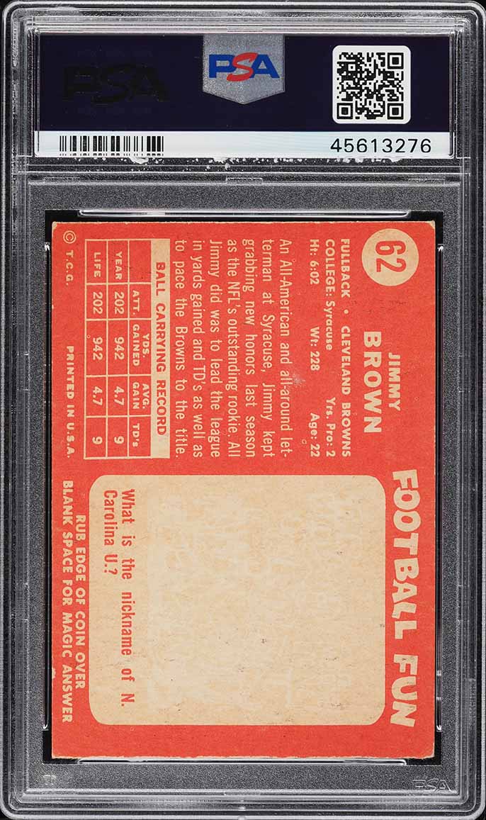 1958 Topps Football Jim Brown ROOKIE #62 PSA 6 EXMT