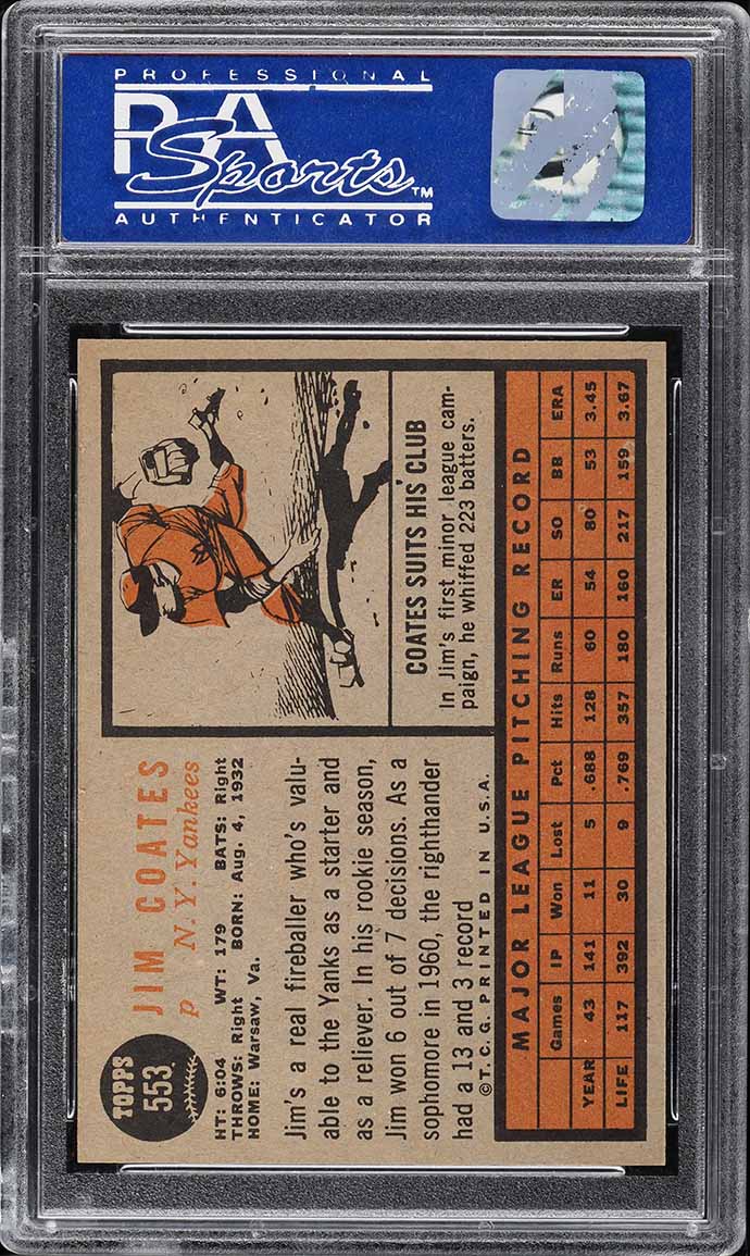 1962 Topps Jim Coates #553 PSA 9 MINT