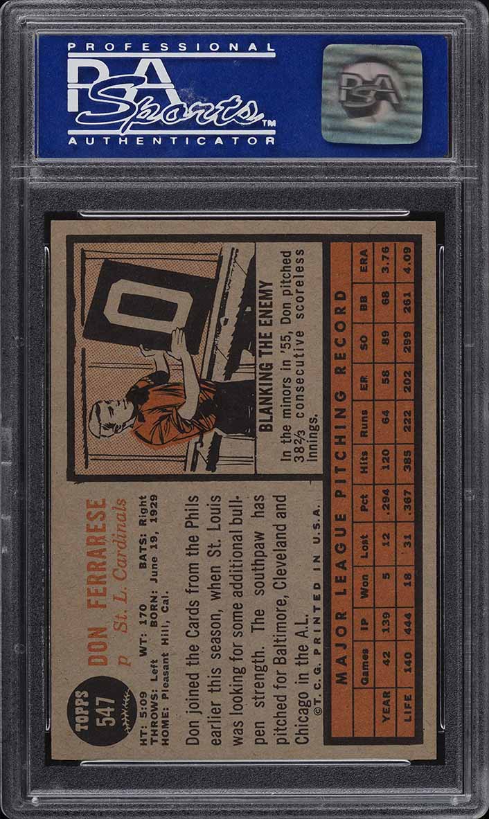1962 Topps Don Ferrarese #547 PSA 9 MINT
