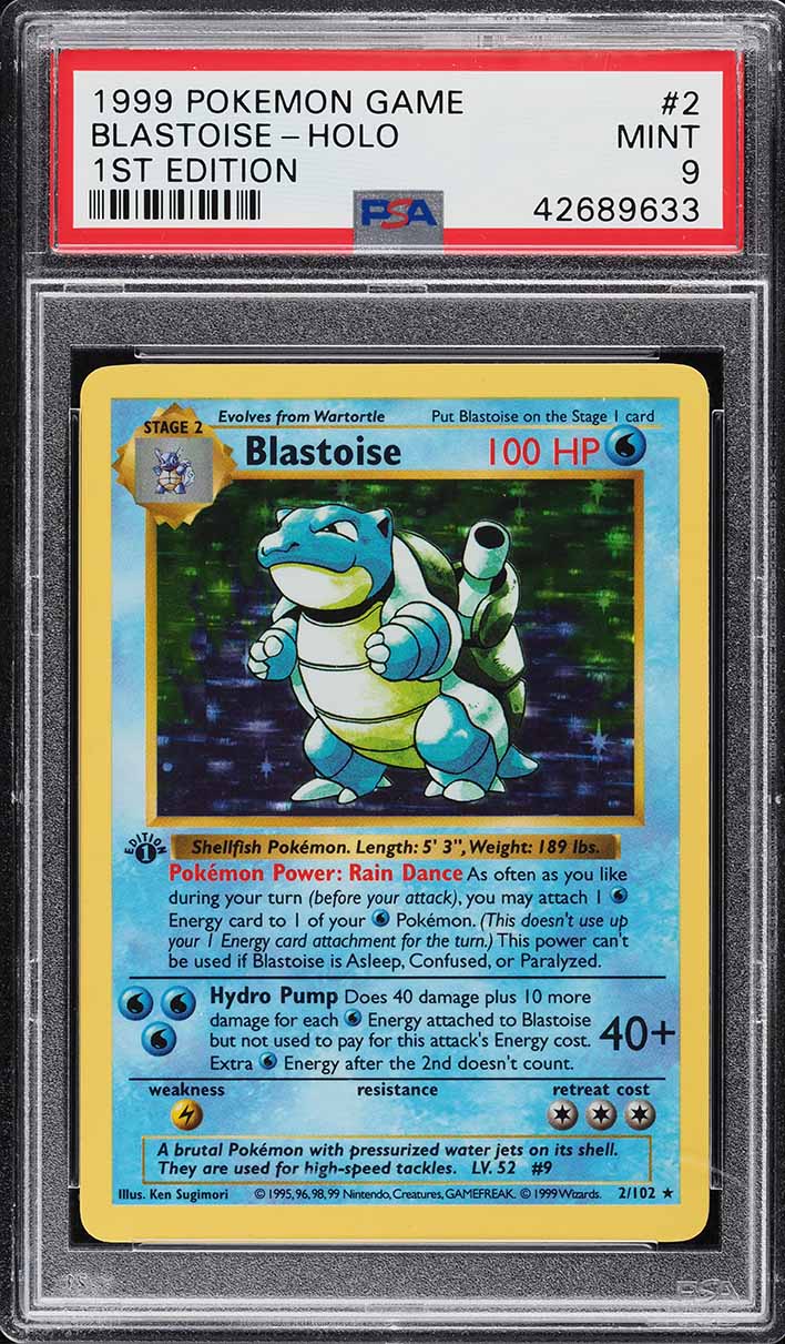 1999 Pokemon Base Set Shadowless 1st Edition Holo Blastoise #2 PSA 9 MINT