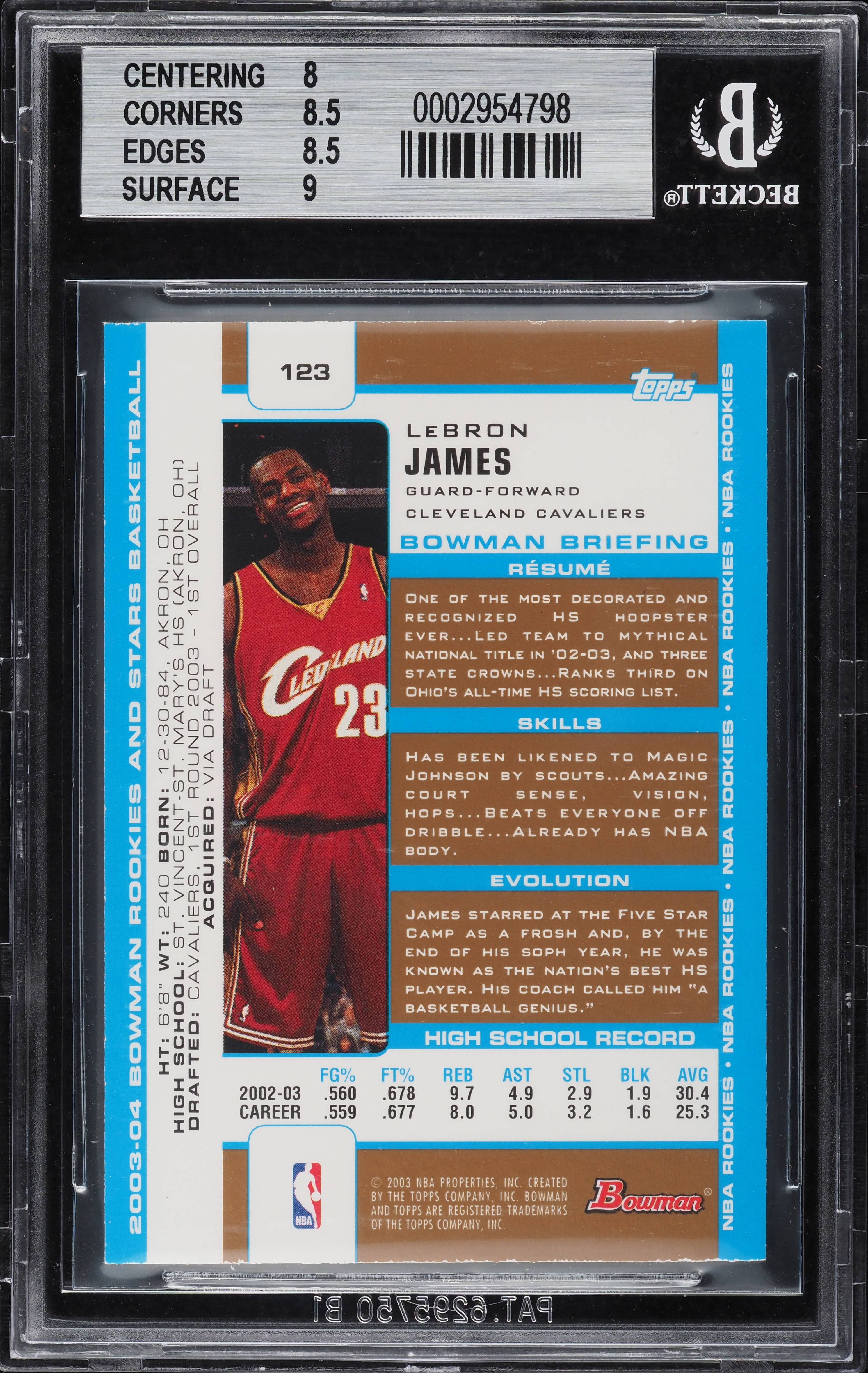 2003 Bowman Rookies & Stars Gold LeBron James ROOKIE #123 BGS 8.5