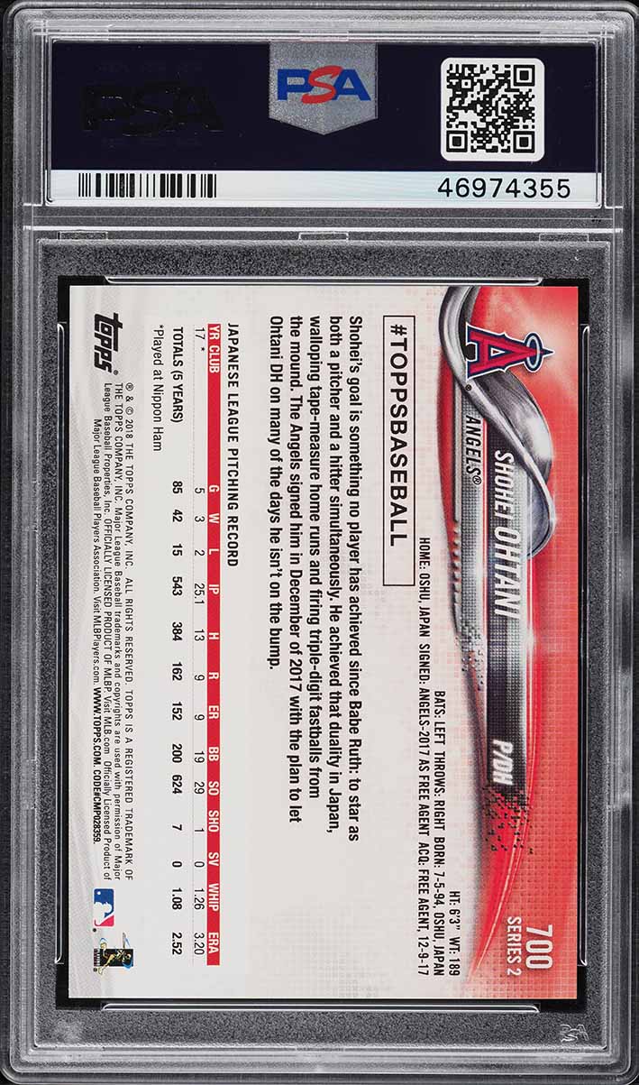 2018 Topps Sparkle Foil Shohei Ohtani ROOKIE #700 PSA 10 GEM MINT