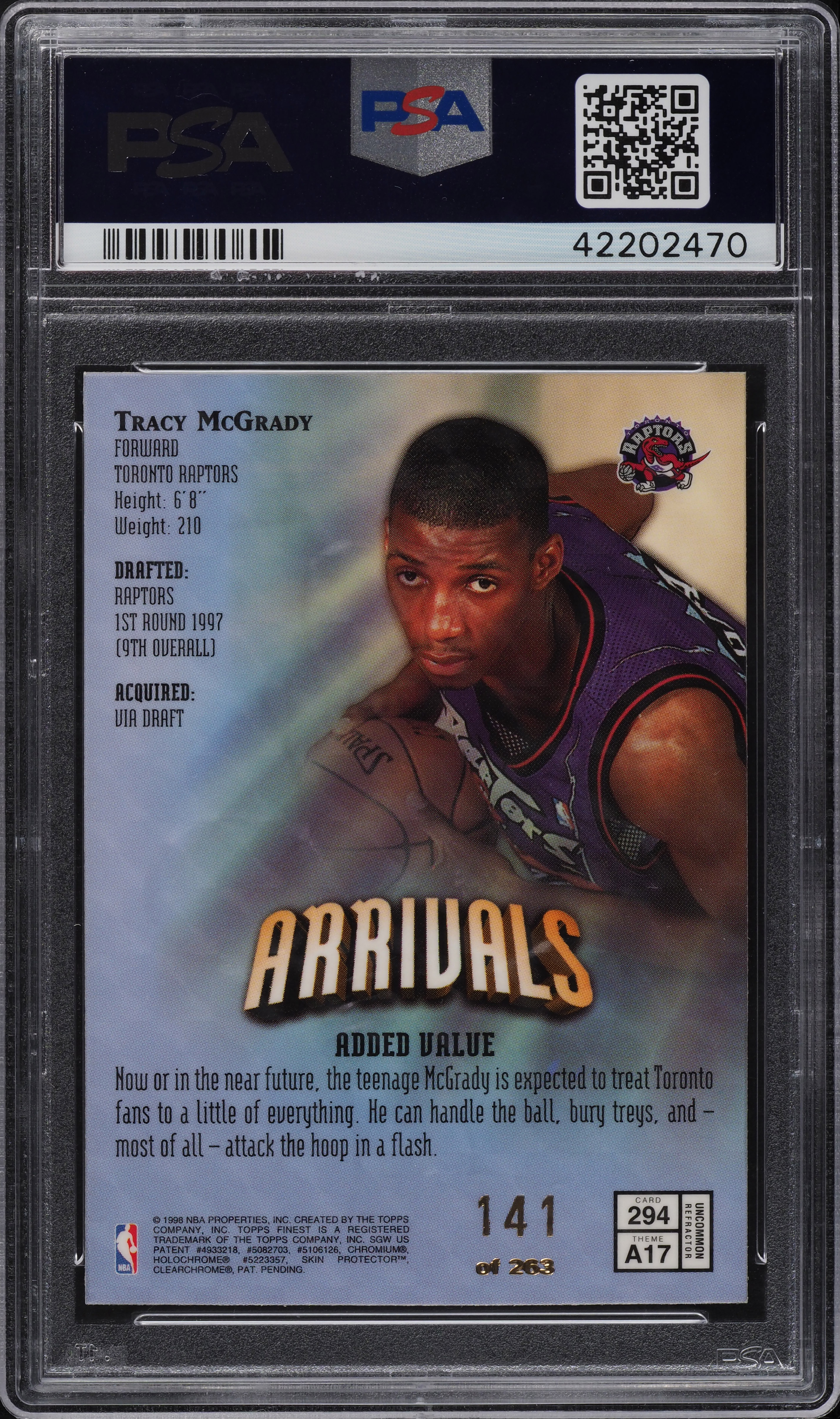 1997 Finest Embossed Refractor Tracy Mcgrady ROOKIE /263 #294 PSA