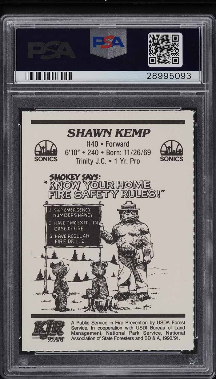 1990 Supersonics Smokey Shawn Kemp ROOKIE RC PSA 10 GEM MINT