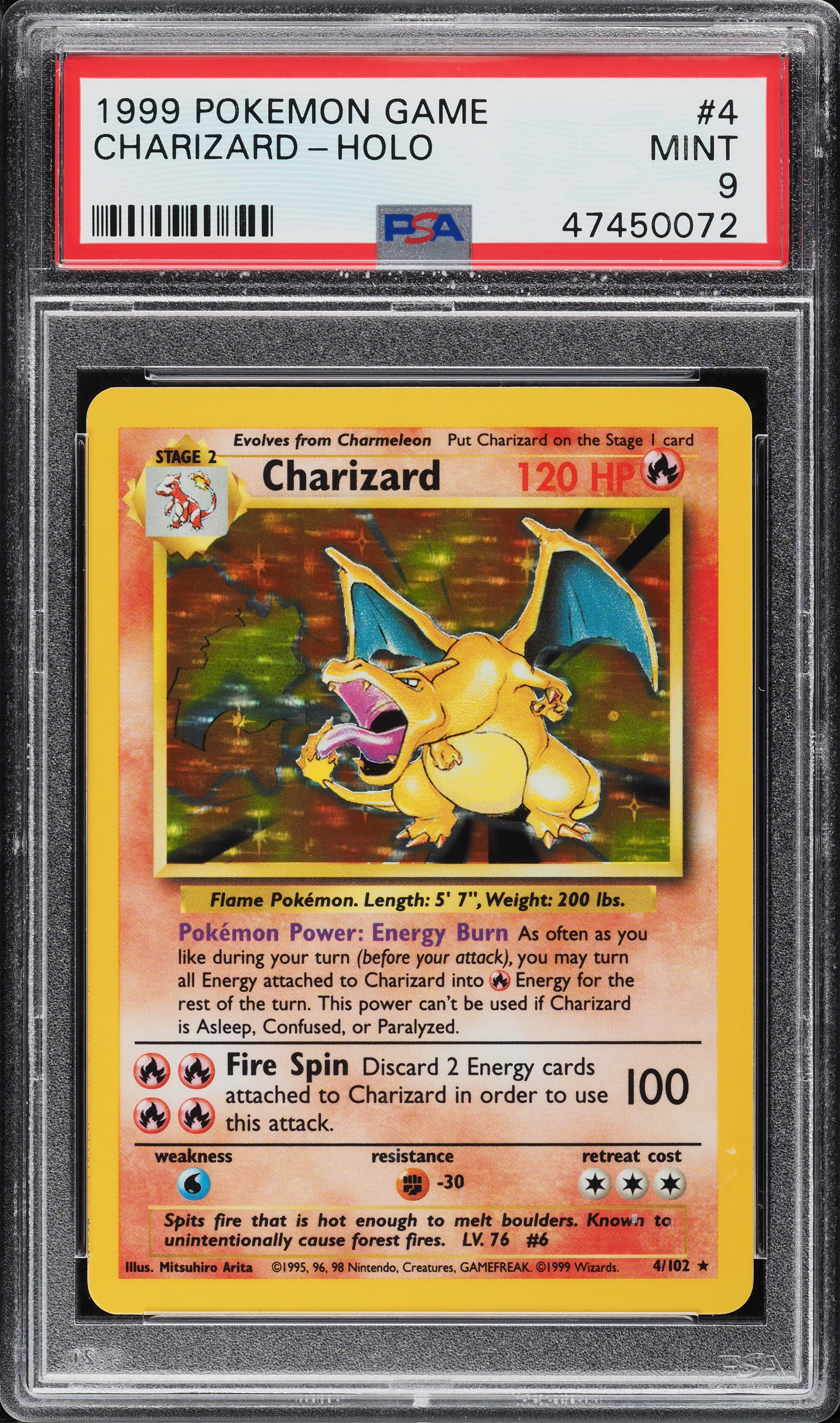 1999 Pokemon Base Set Holo Charizard #4 PSA 9 MINT on Fanatics Collect
