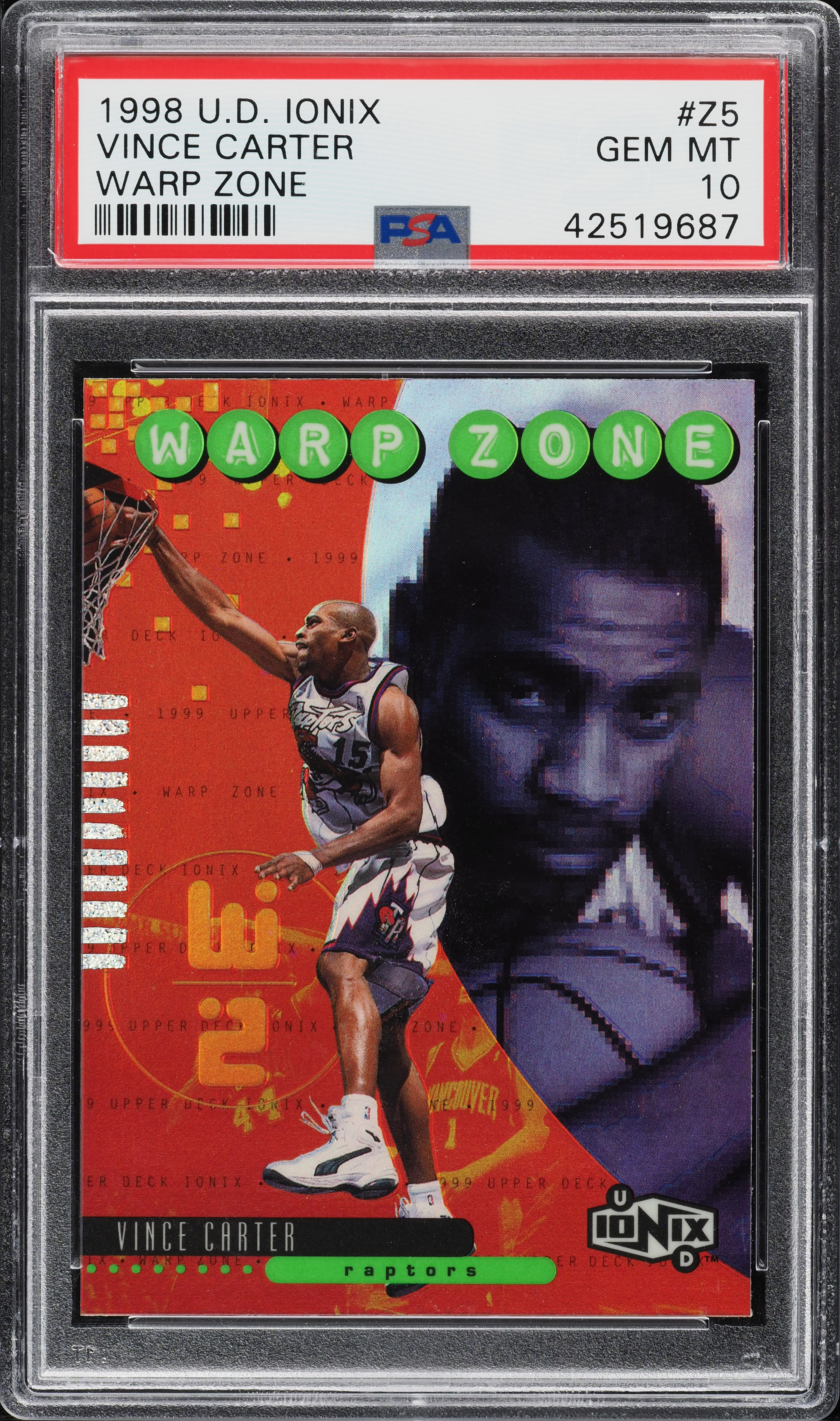 1998 Upper Deck Ionix Warp Zone Vince Carter ROOKIE #Z5 PSA 10 GEM