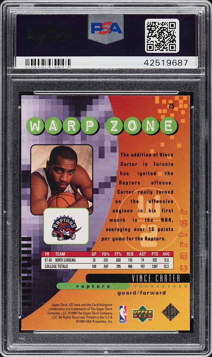  ウィンドブレーカー 　ドーハ　レア　希少 1998 Upper Deck Ionix Warp Zone Vince Carter ROOKIE #Z5 PSA 10 GEM