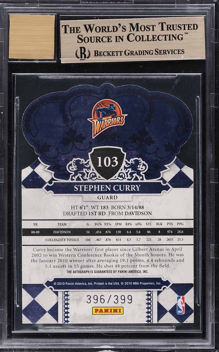 2009 Crown Royale Die-Cut Stephen Curry ROOKIE AUTO /399 #103 BGS 9.5 GEM MINT