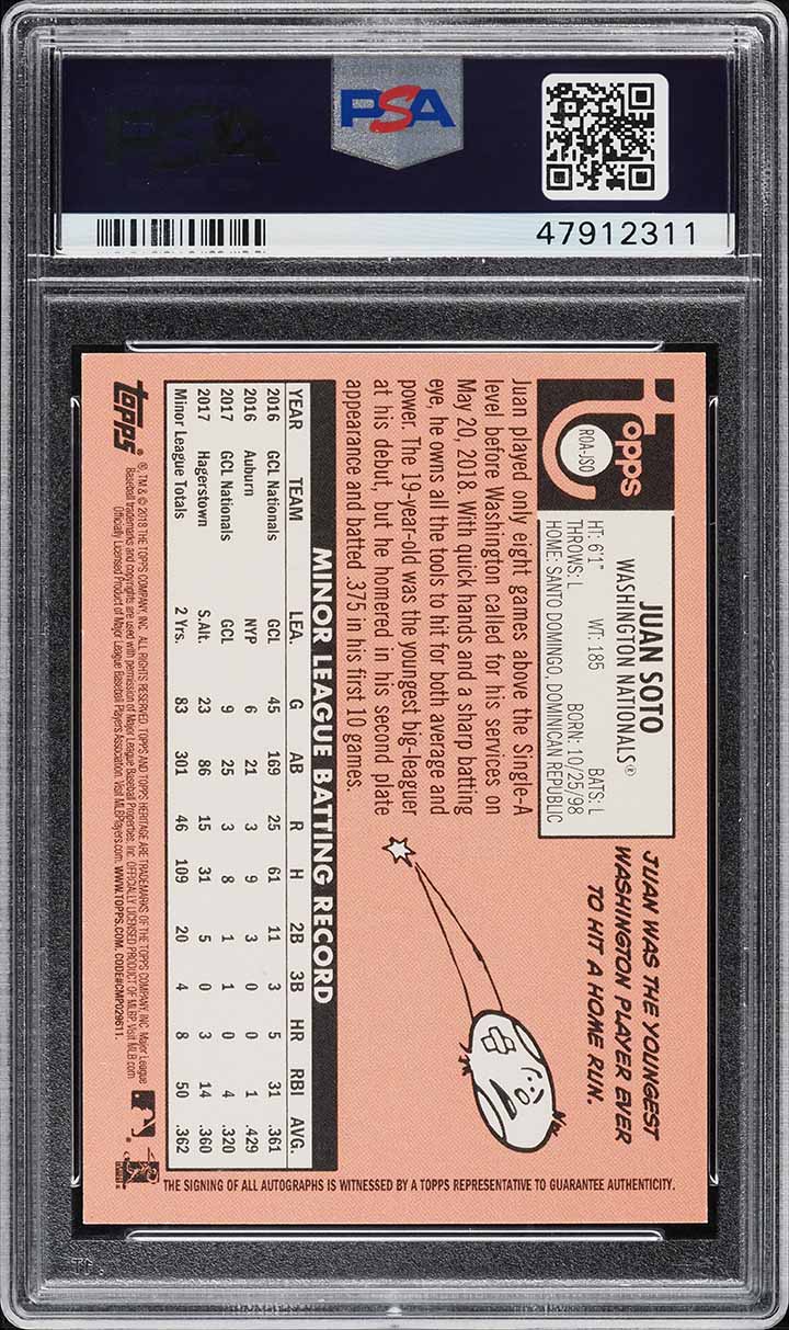 2018 Topps Heritage Real One Red Ink Juan Soto ROOKIE AUTO /69 PSA 9 MINT