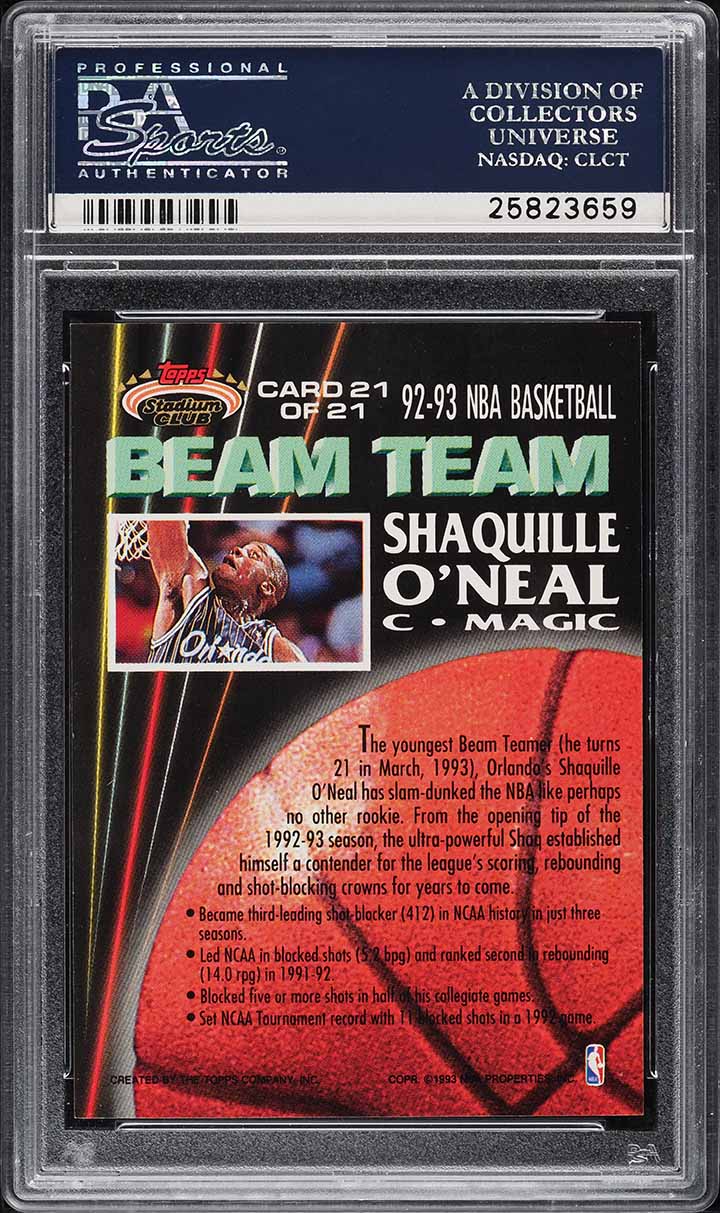 1992 Stadium Club Beam Team Shaquille O'Neal ROOKIE #21 PSA 9 MINT