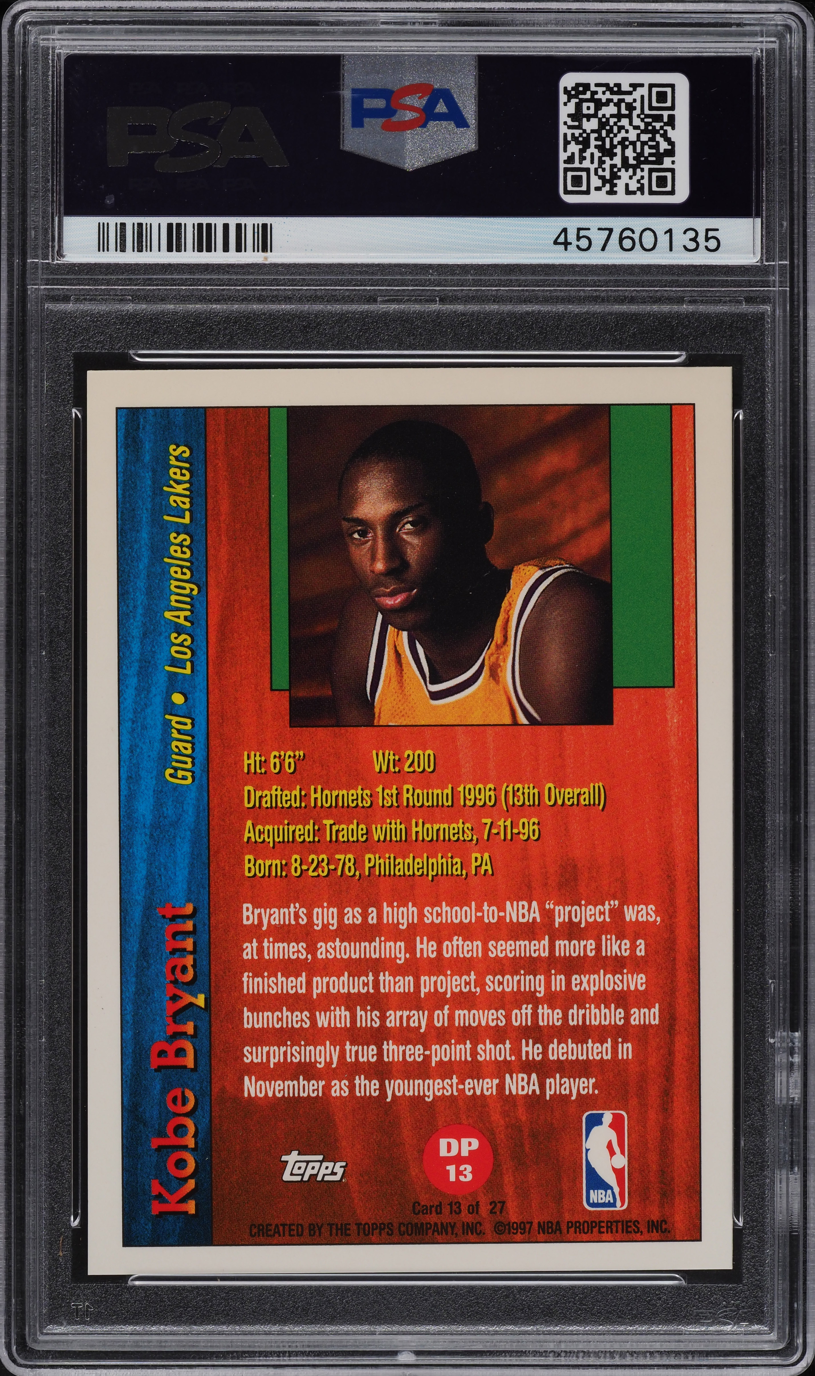 1996 Topps Draft Redemption Kobe Bryant ROOKIE #DP13 PSA 8 NM-MT