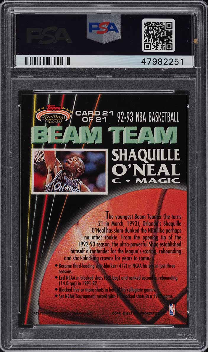 1992 Stadium Club Beam Team Shaquille O'Neal ROOKIE #21 PSA 10 GEM MINT