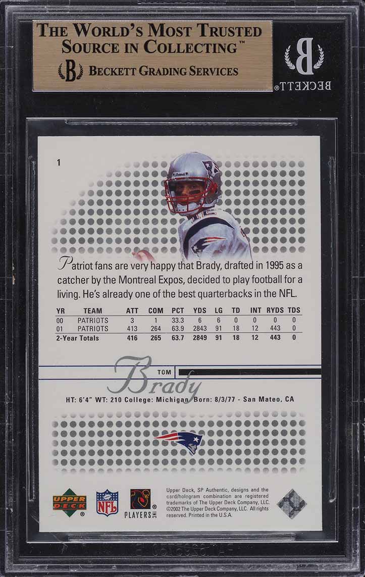 2002 SP Authentic Tom Brady #1 BGS 10 PRISTINE