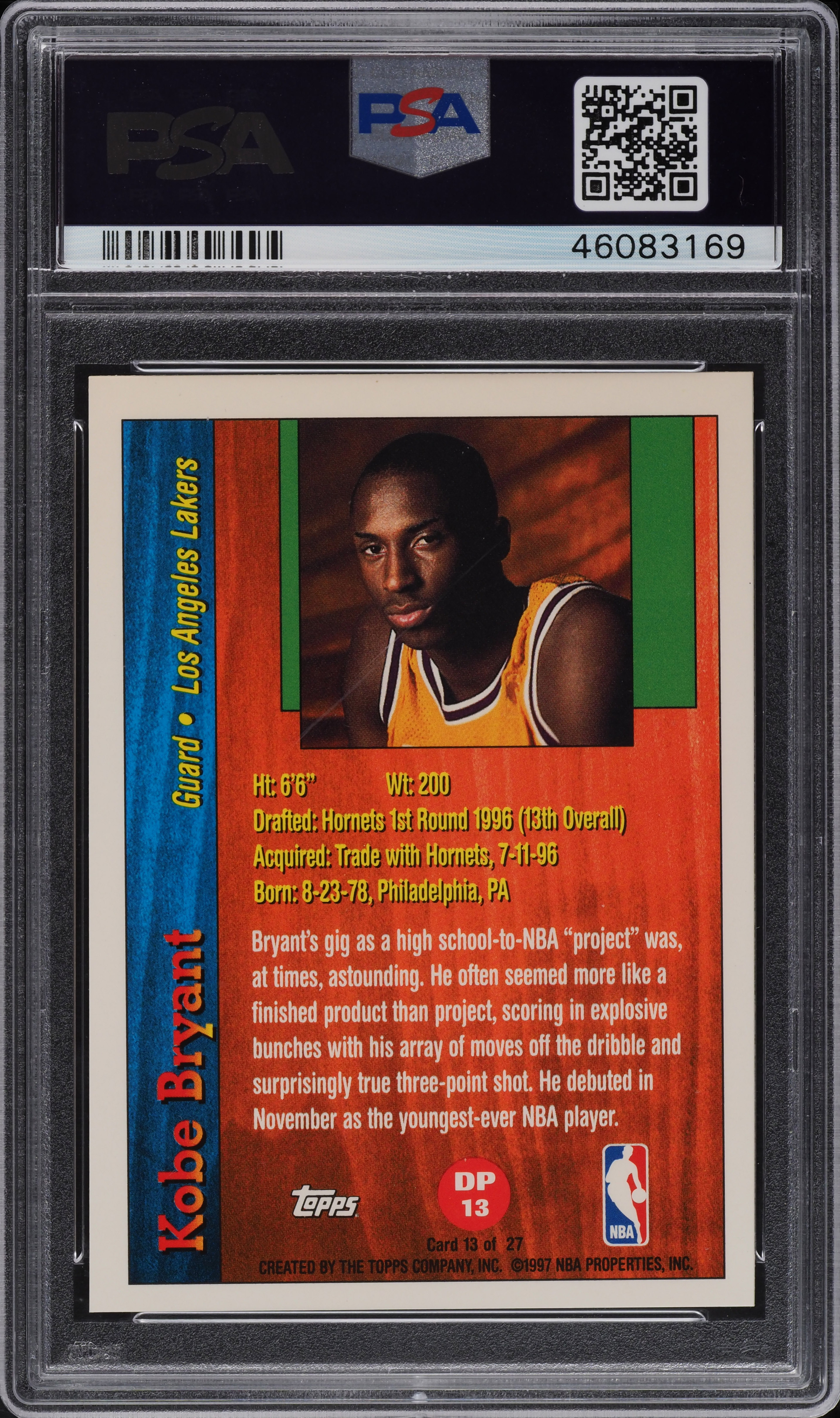 1996 Topps Draft Redemption Kobe Bryant ROOKIE #DP13 PSA 9 MINT on