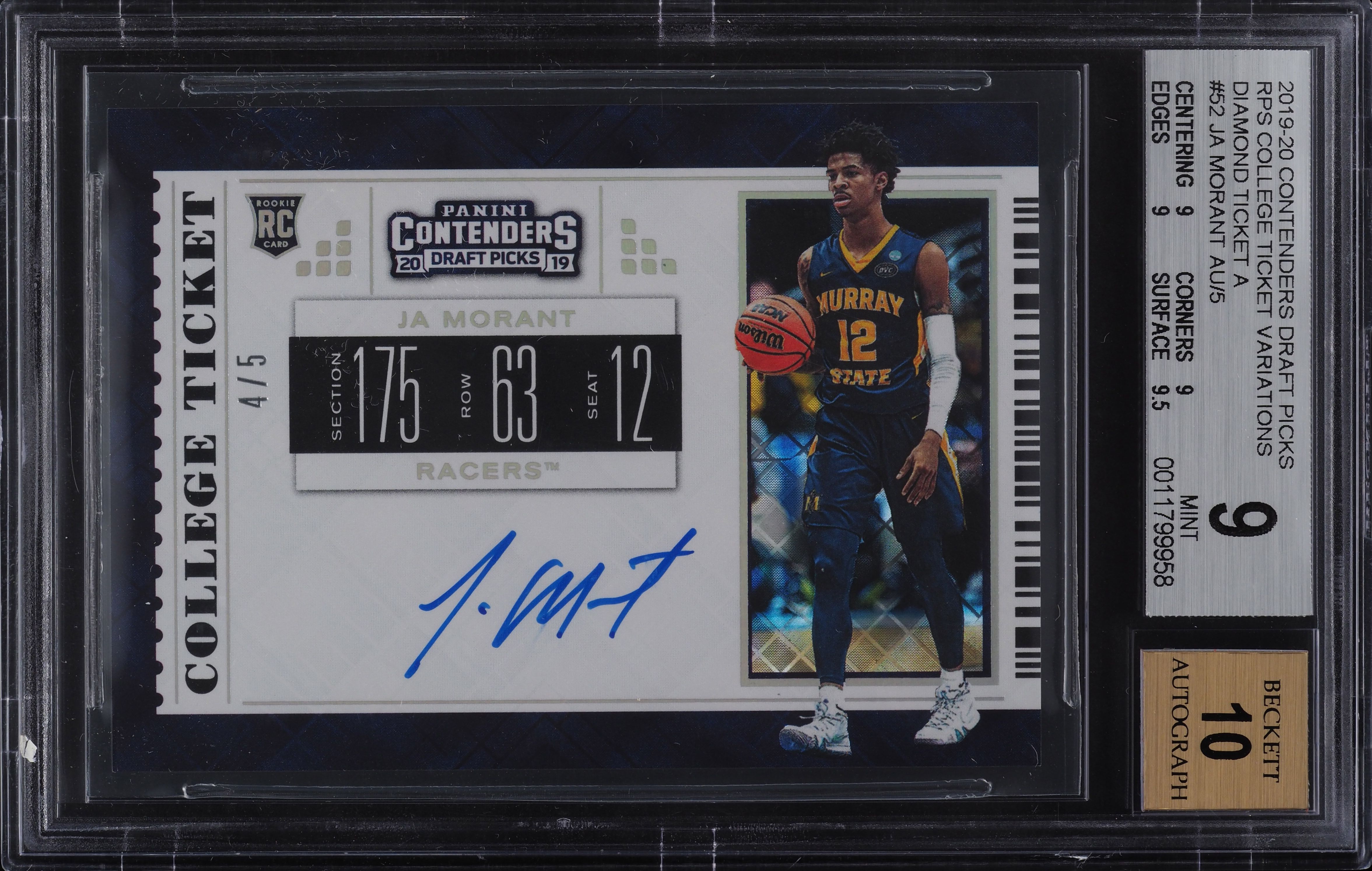 2019 Panini Contenders Draft Ticket Diamond Ja Morant ROOKIE AUTO