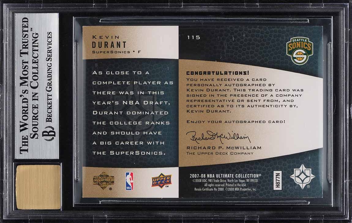 2007 Ultimate Collection Gold Kevin Durant ROOKIE AUTO /50 #115 BGS 8.5 NM-MT+