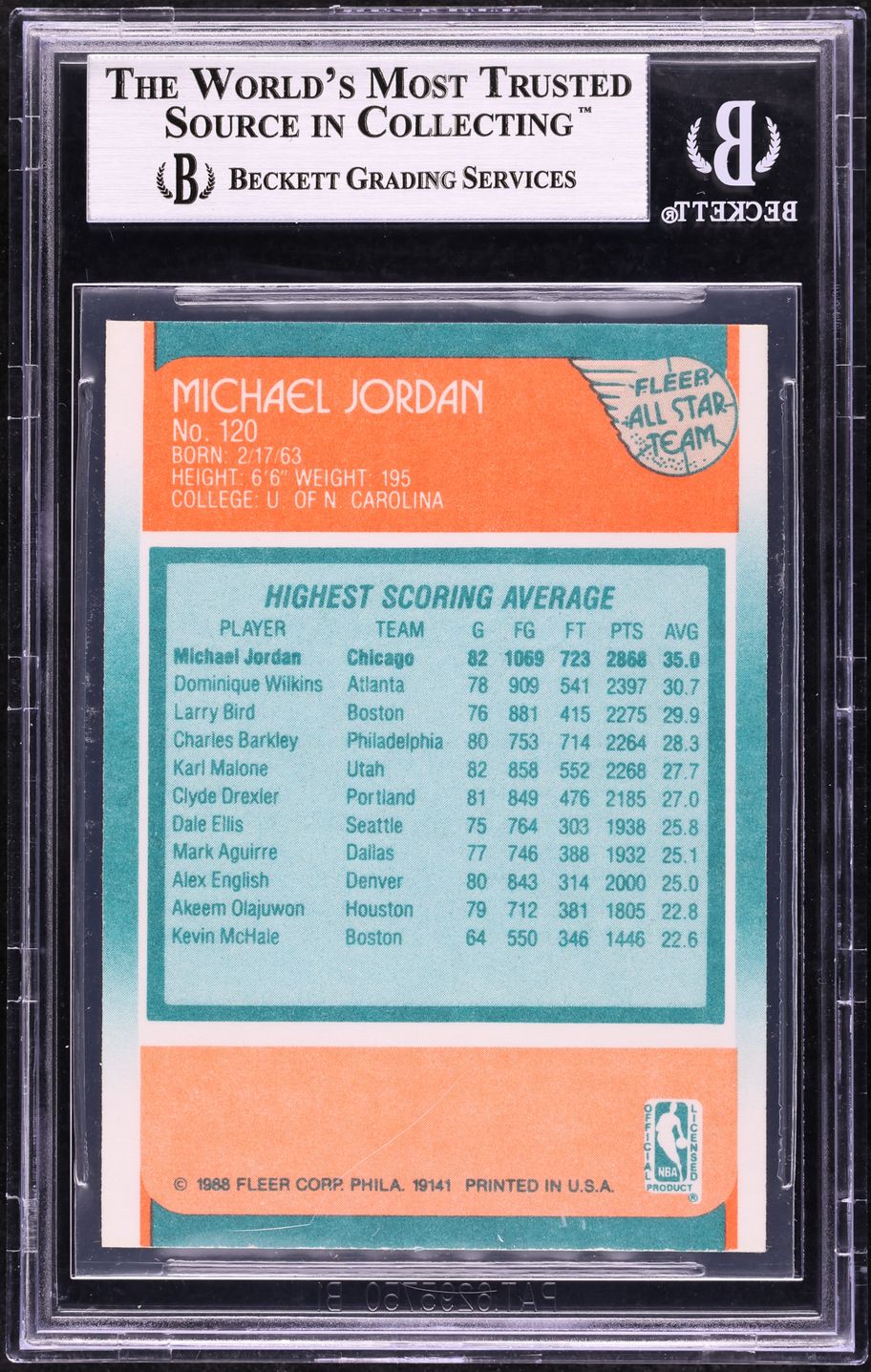 1988 Fleer Basketball Michael Jordan ALL-STAR #120 BGS 9 MINT