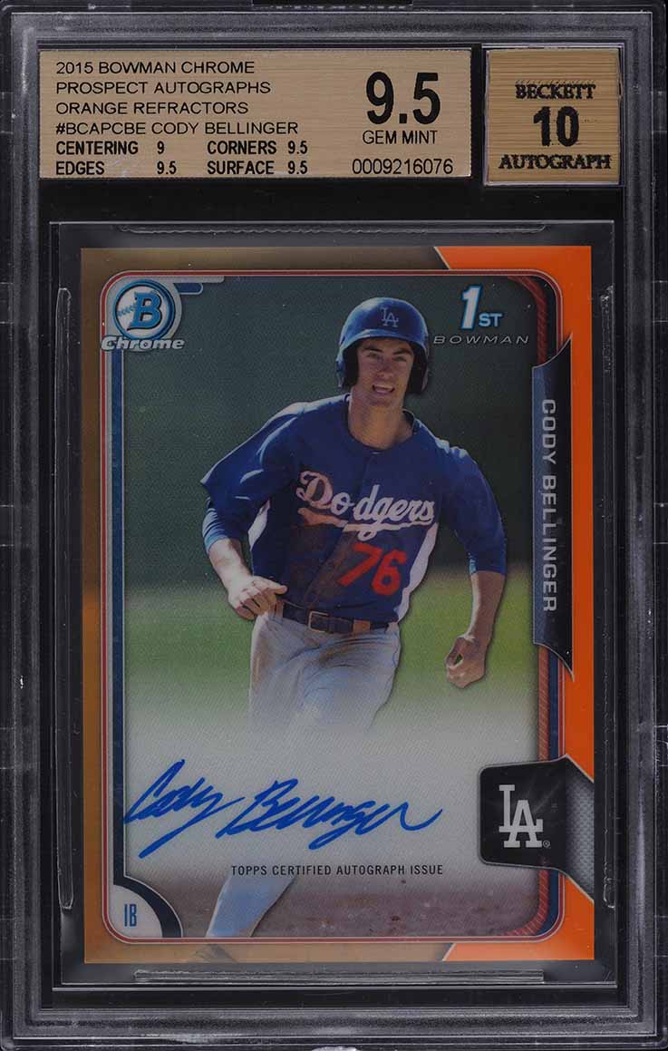 2015 Bowman Chrome Orange Refractor Cody Bellinger ROOKIE AUTO /25 #CBE BGS 9.5