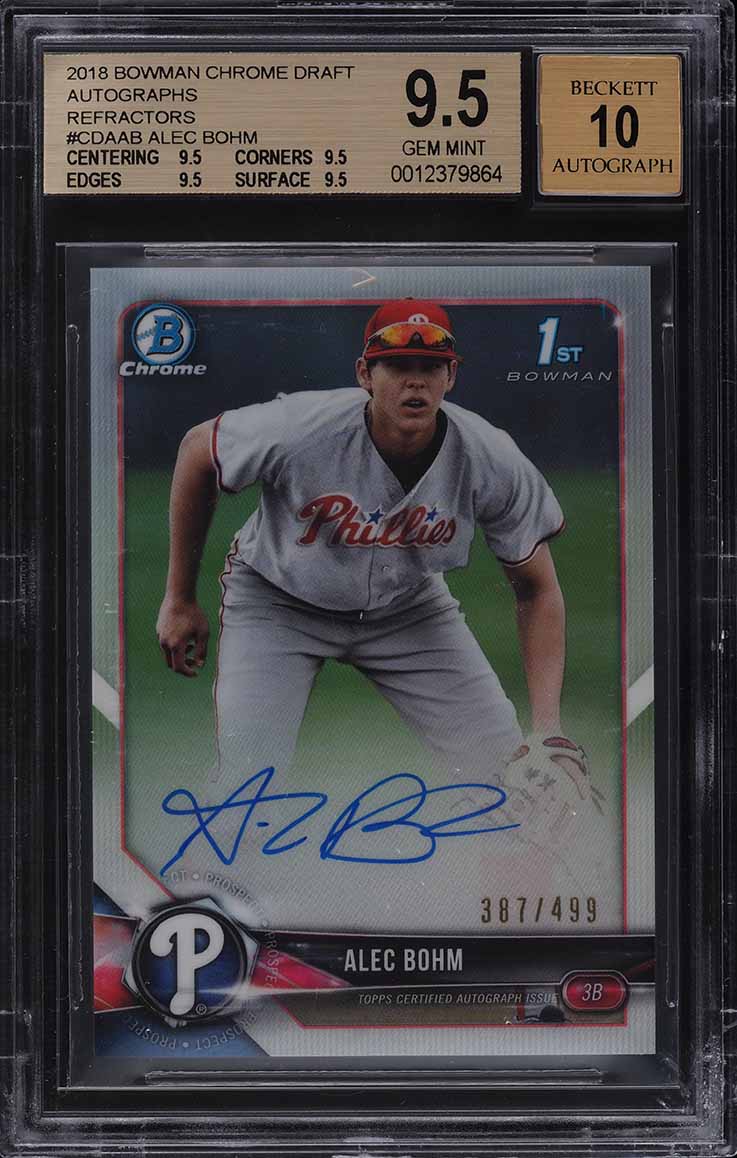 2018 Bowman Chrome Refractor Alec Bohm ROOKIE RC AUTO /499 BGS 9.5
