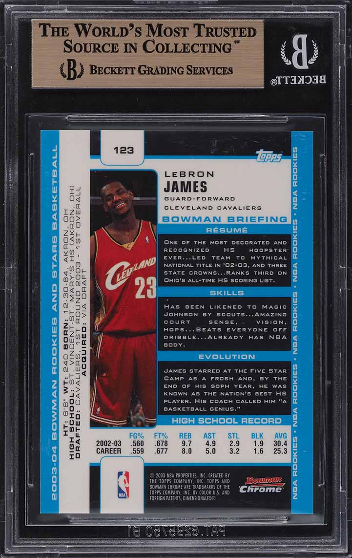 2003 Bowman Chrome LeBron James ROOKIE #123 BGS 10 PRISTINE