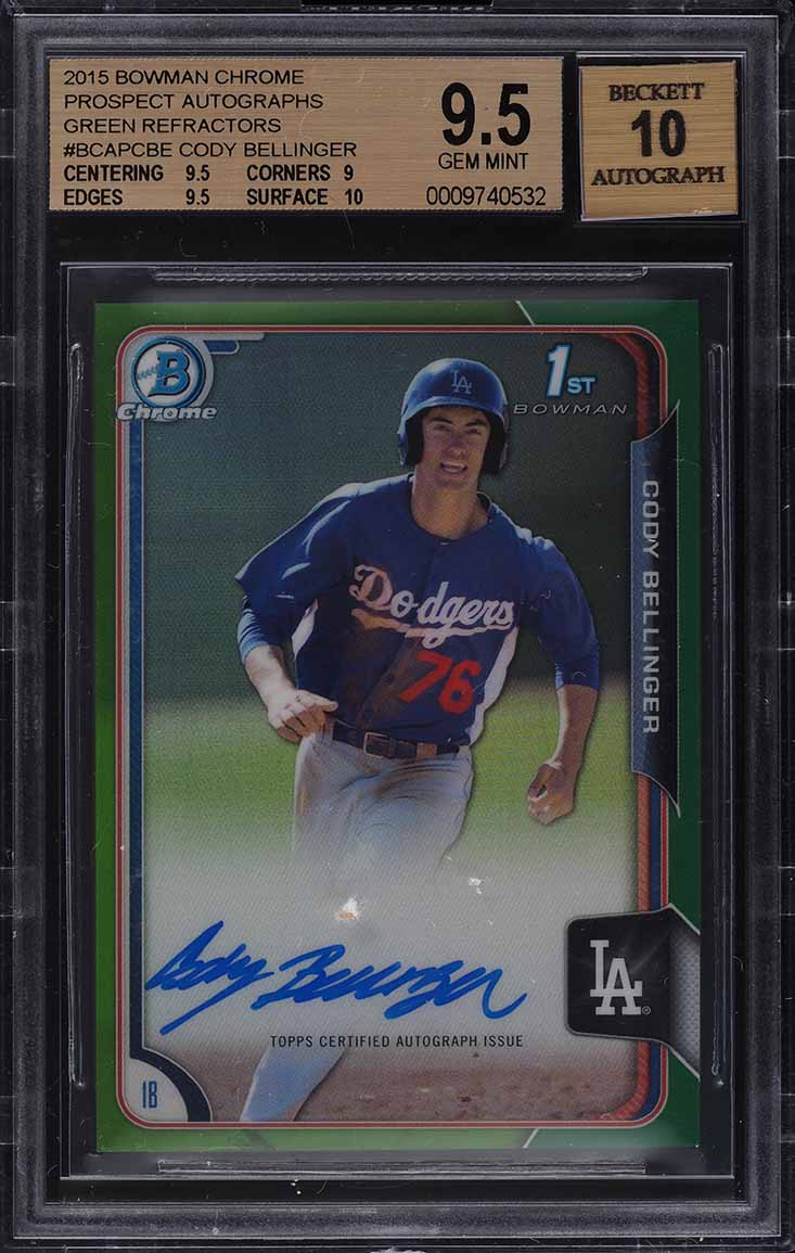 2015 Bowman Chrome Green Refractor Cody Bellinger ROOKIE RC AUTO /99 BGS 9.5