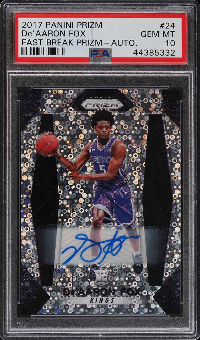 2017 Panini Prizm Fast Break Prizm De'Aaron Fox ROOKIE RC AUTO #24 PSA 10 GEM MT