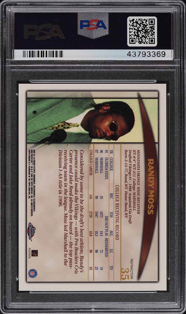 1998 Topps Chrome Refractor Randy Moss ROOKIE #35 PSA 9 MINT