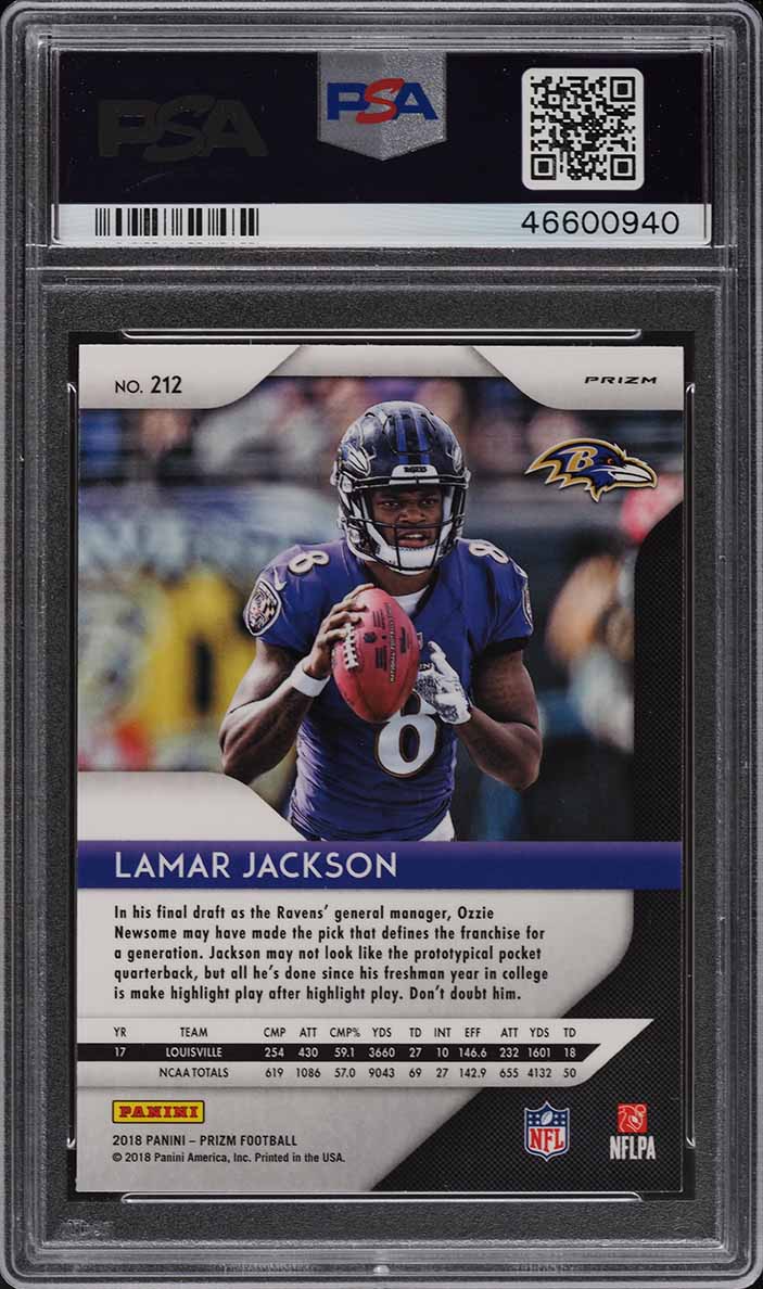 2018 Panini Prizm Neon Green Pulsar Lamar Jackson ROOKIE #212 PSA 10 GEM MINT