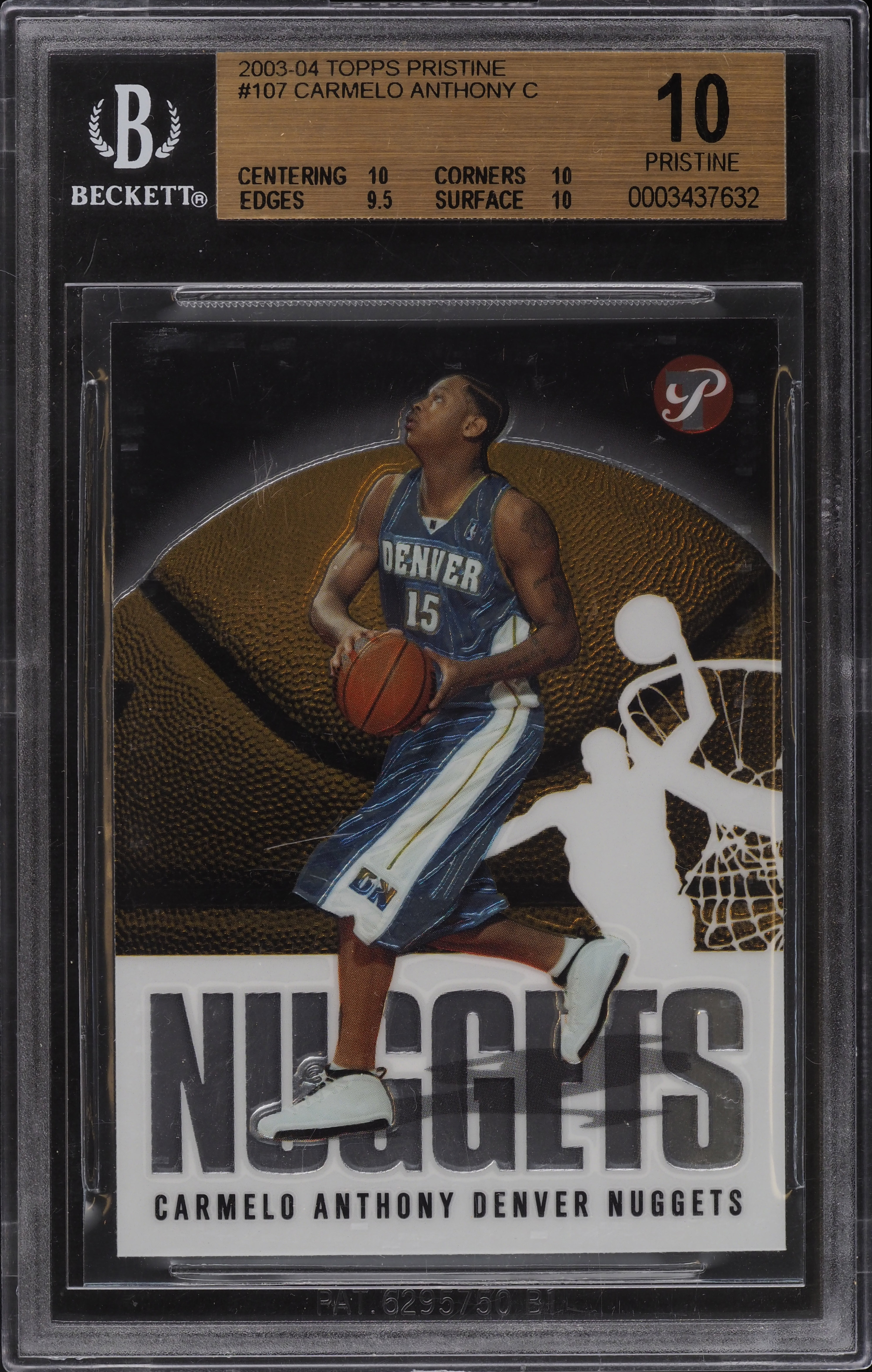 2003 Topps Pristine Carmelo Anthony ROOKIE RC #107 BGS 10 PRISTINE