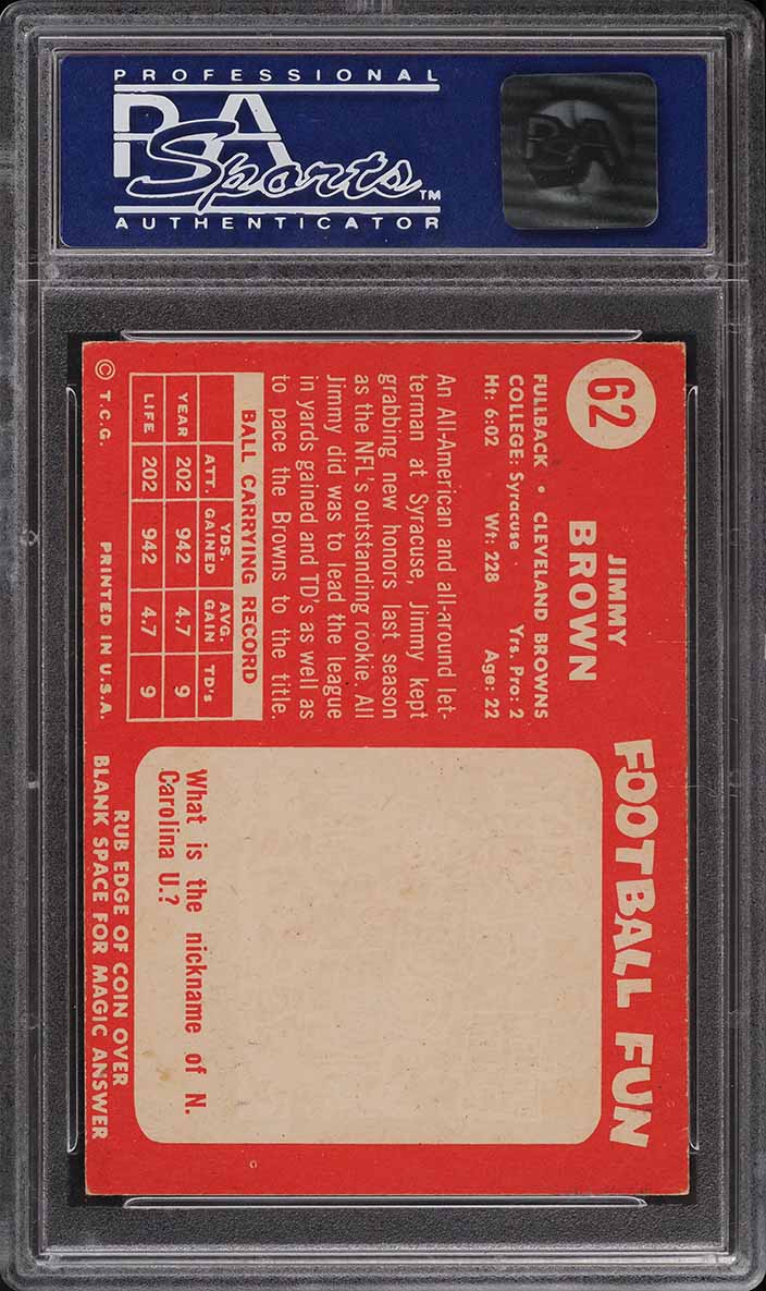 1958 Topps Football Jim Brown ROOKIE #62 PSA 7 NRMT on Fanatics