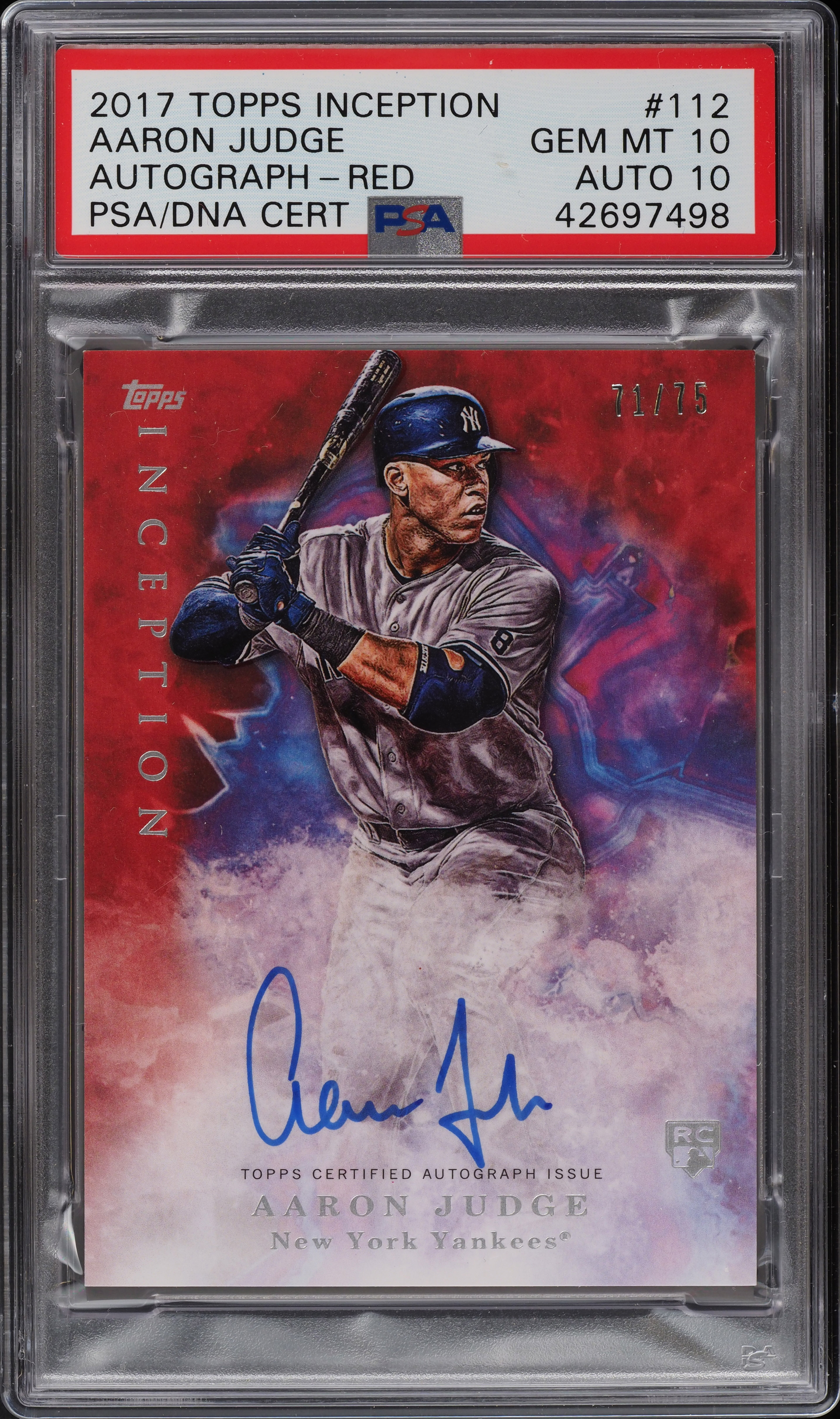 2017 Topps Inception Red Aaron Judge ROOKIE AUTO DNA 10 /75 #112 