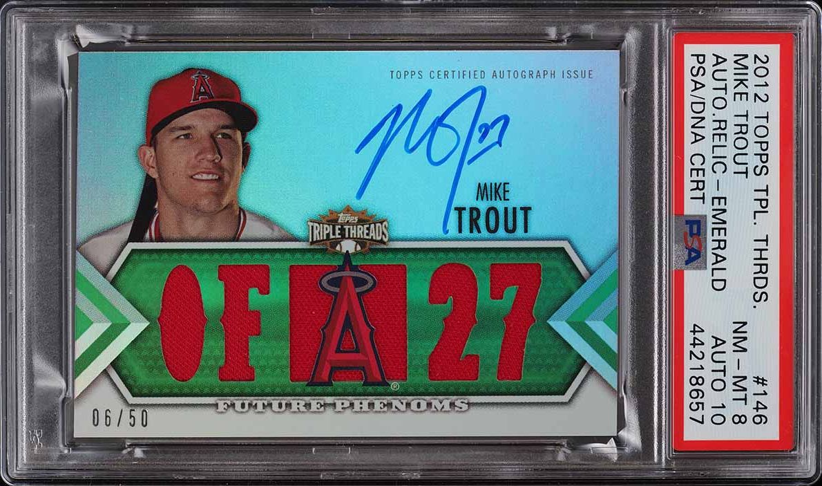 2012 Topps Triple Threads Emerald Mike Trout ROOKIE PATCH AUTO DNA 10 /50 PSA 8