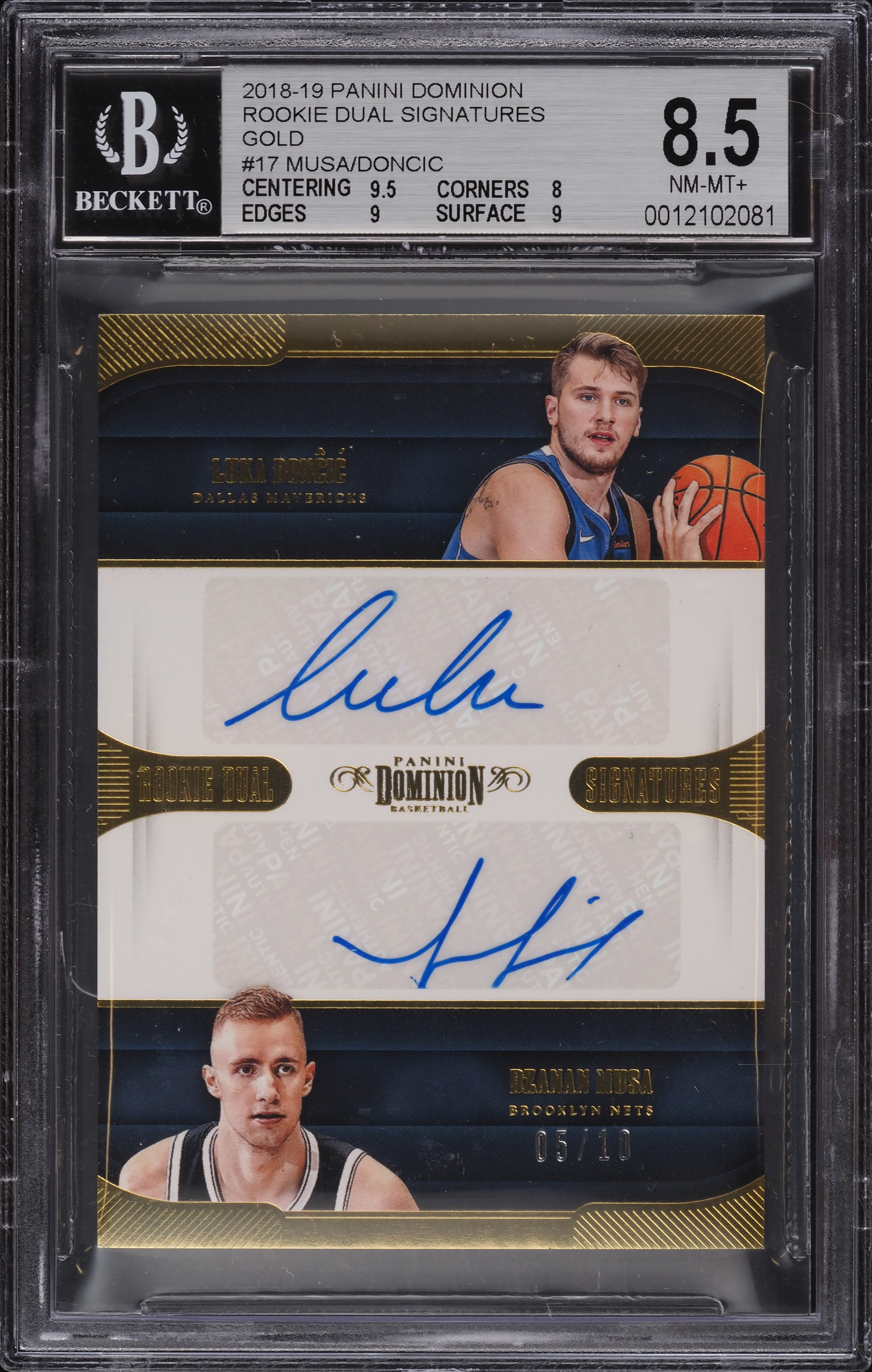 2018 Panini Dominion Dual Signatures Gold Musa Luka Doncic RC AUTO