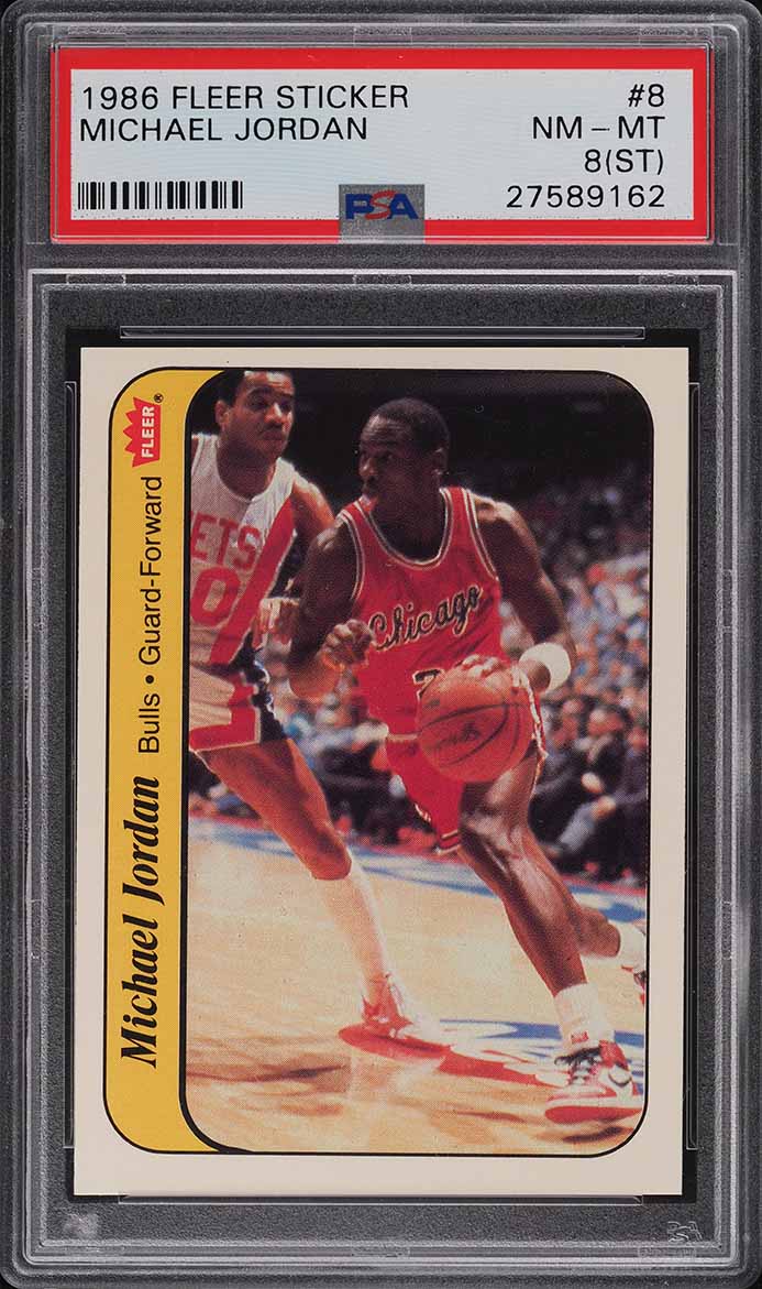 1986 Fleer Sticker Michael Jordan ROOKIE #8 PSA 8(st) NM-MT