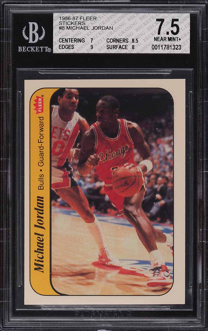 1986 Fleer Sticker Michael Jordan ROOKIE #8 BGS 7.5 NRMT+