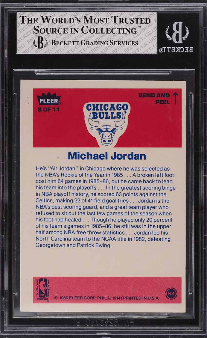 1986 Fleer Sticker Michael Jordan ROOKIE #8 BGS 7.5 NRMT+
