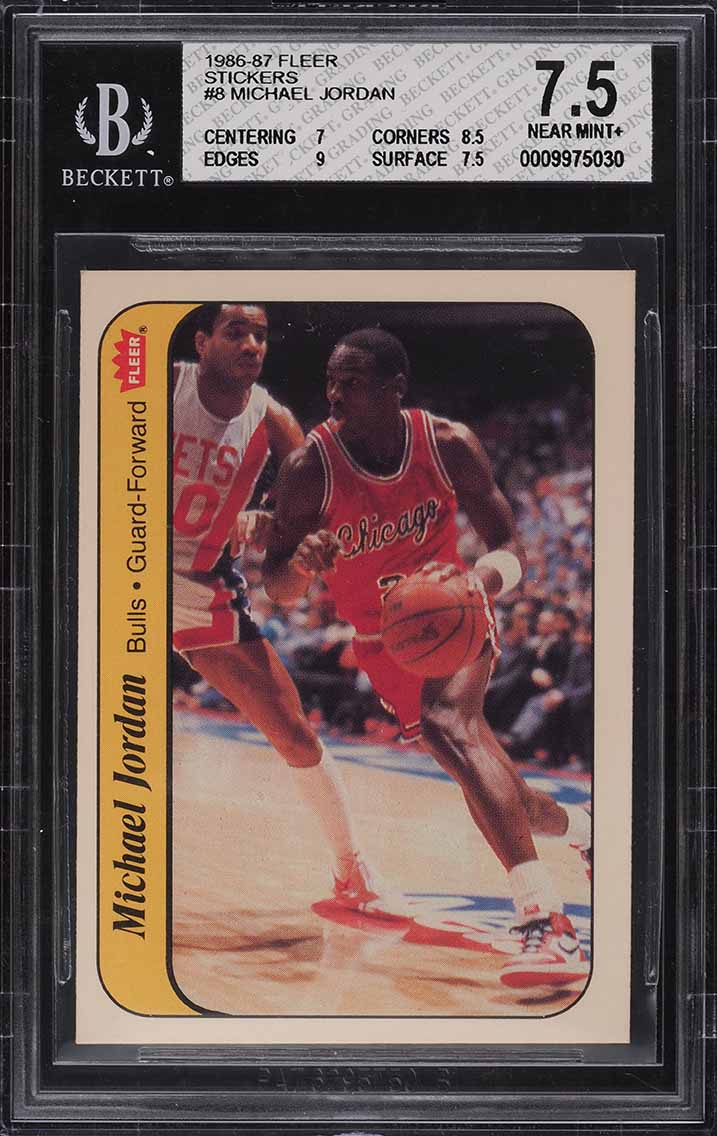 1986 Fleer Sticker Michael Jordan ROOKIE #8 BGS 7.5 NRMT+