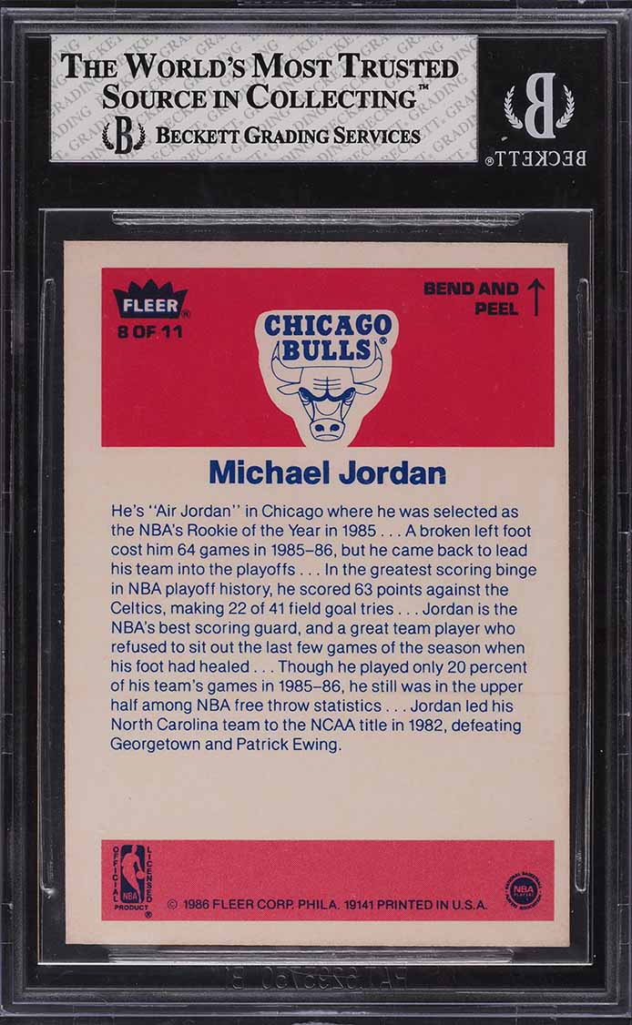 1986 Fleer Sticker Michael Jordan ROOKIE #8 BGS 7.5 NRMT+