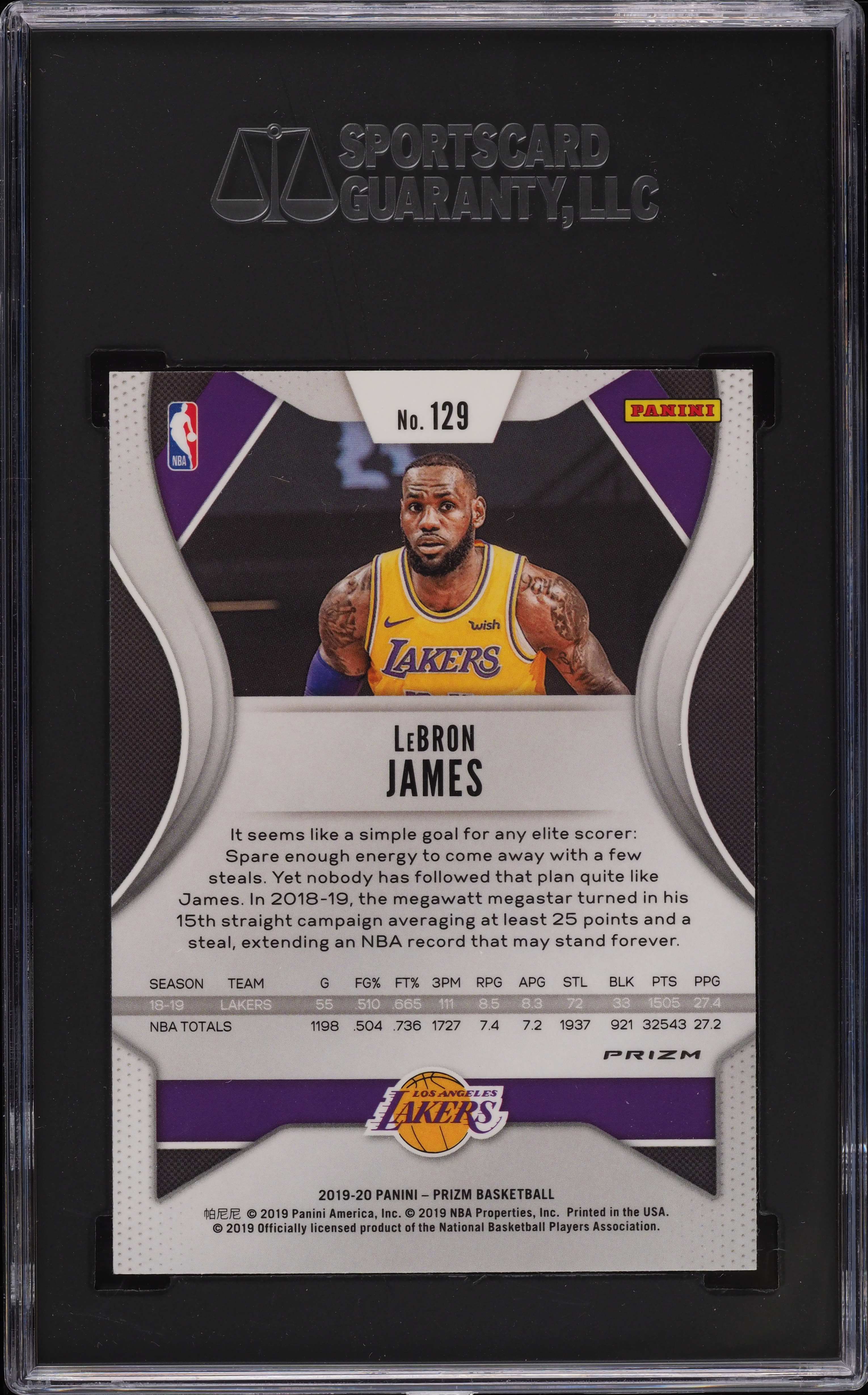 2019 Panini Prizm Silver Prizms LeBron James #129 SGC 10 PRISTINE