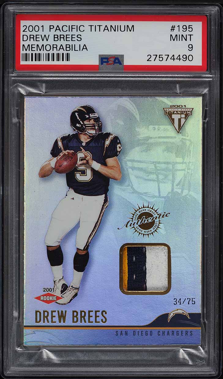 2001 Pacific Private Stock Titanium Drew Brees ROOKIE PATCH /75 #195 PSA 9 MINT