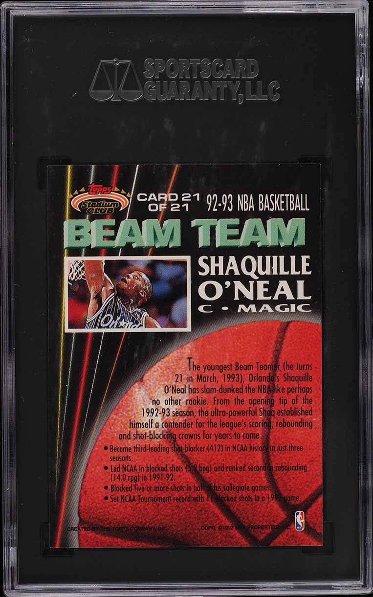 1992 Stadium Club Beam Team Shaquille O'Neal ROOKIE #21 SGC 10 GEM MINT