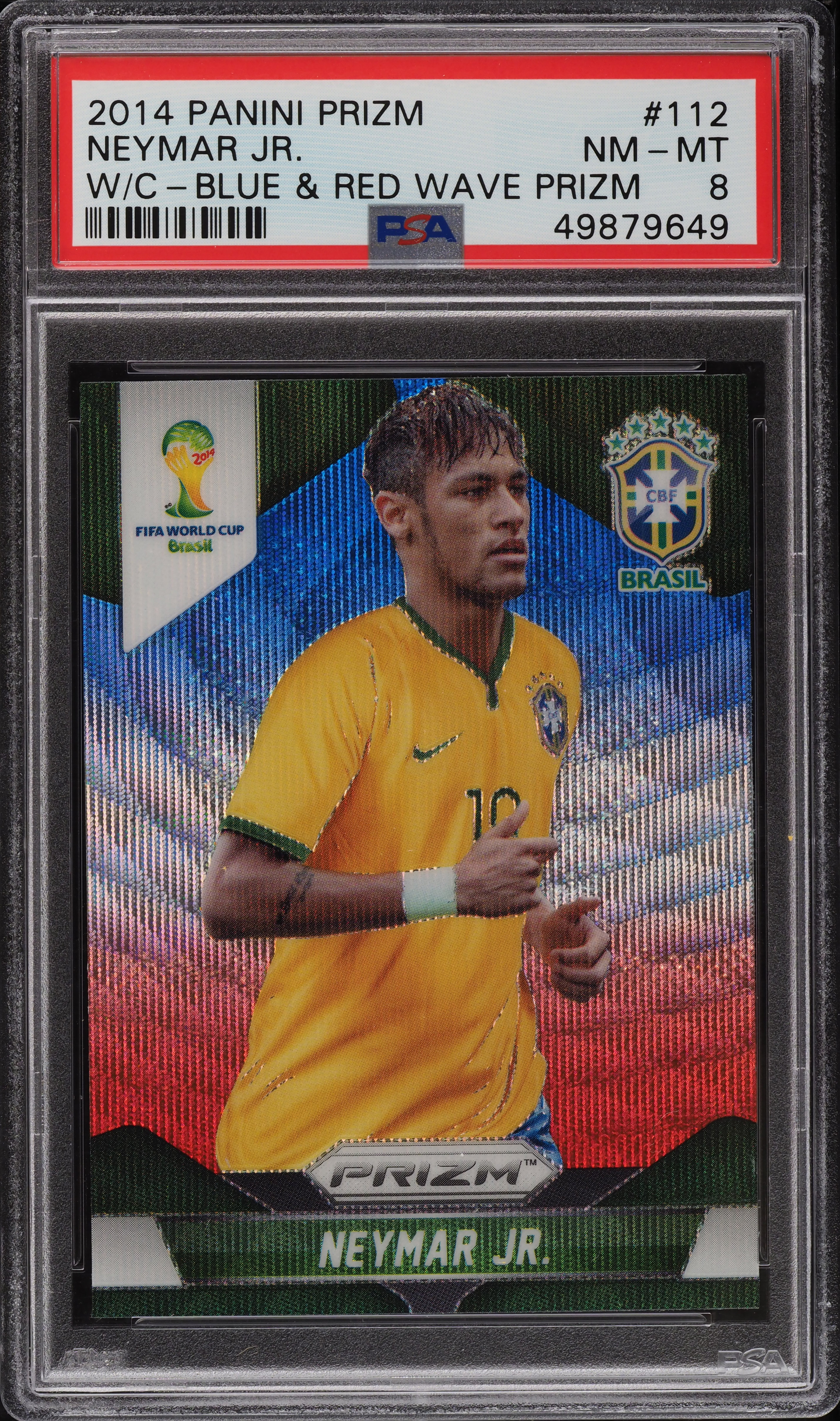 2014 Panini Prizm World Cup Blue & Red Wave Neymar Jr. #112 PSA 8