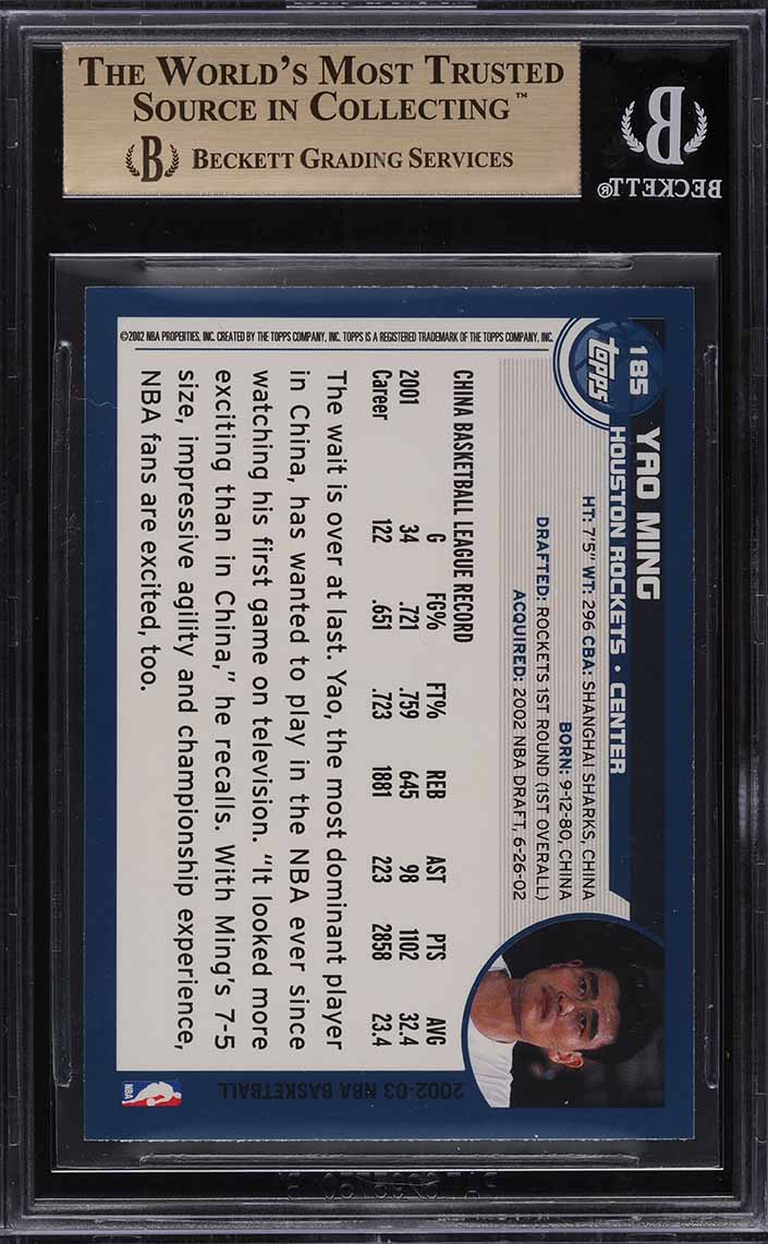 2002 Topps Basketball Yao Ming ROOKIE RC #185 BGS 9.5 GEM MINT