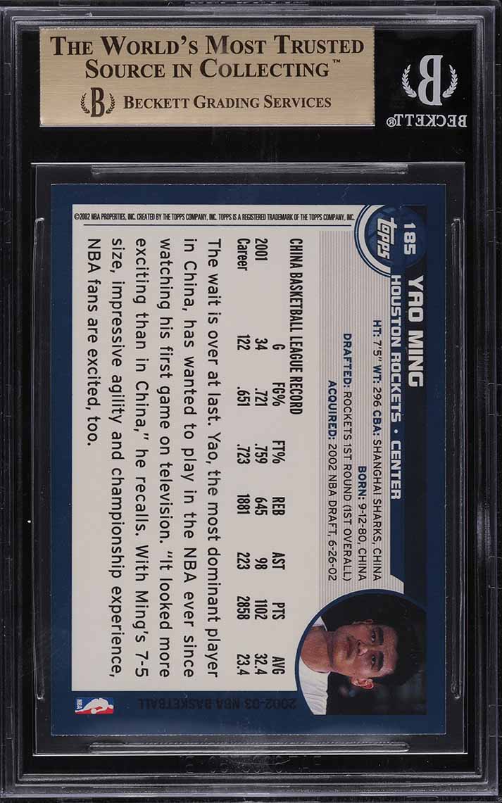 2002 Topps Basketball Yao Ming ROOKIE RC #185 BGS 9.5 GEM MINT