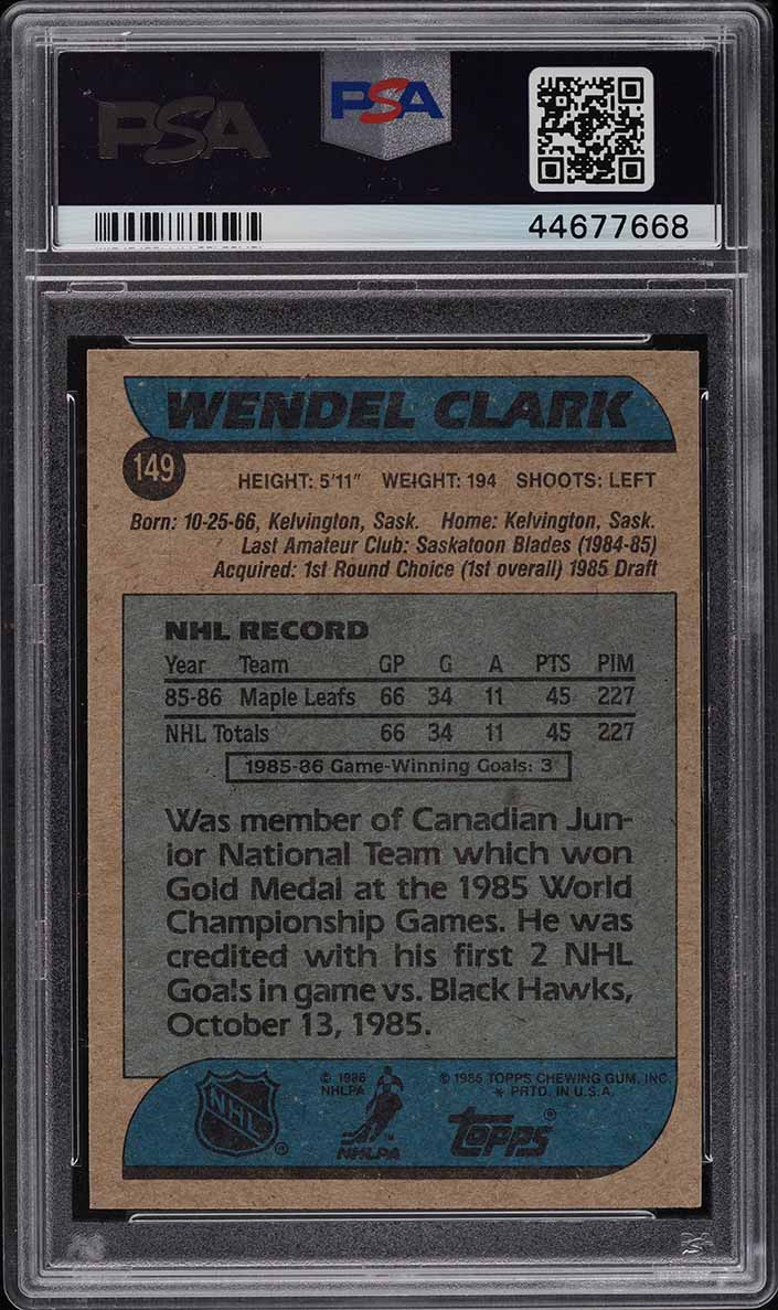1986 Topps Hockey Wendel Clark ROOKIE #149 PSA 10 GEM MINT