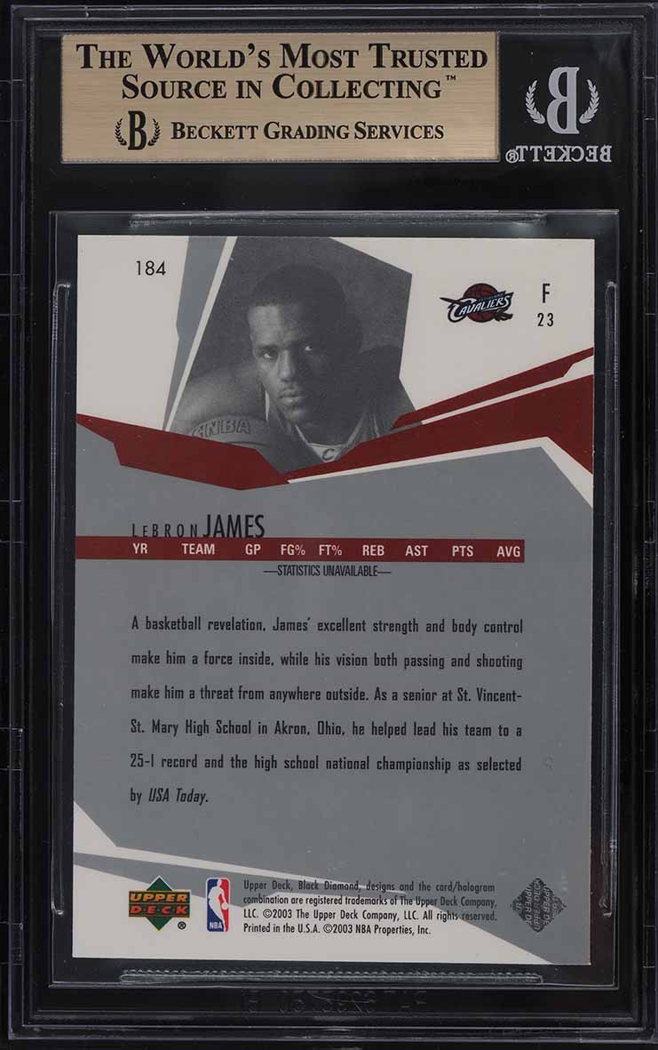 2003 UD Black Diamond LeBron James ROOKIE RC #184 BGS 9.5 GEM MINT